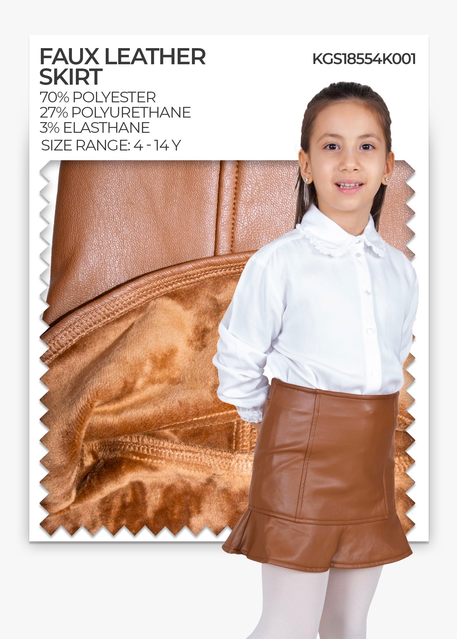 Velvet Covered Faux Leather Winter Girls' Skirt