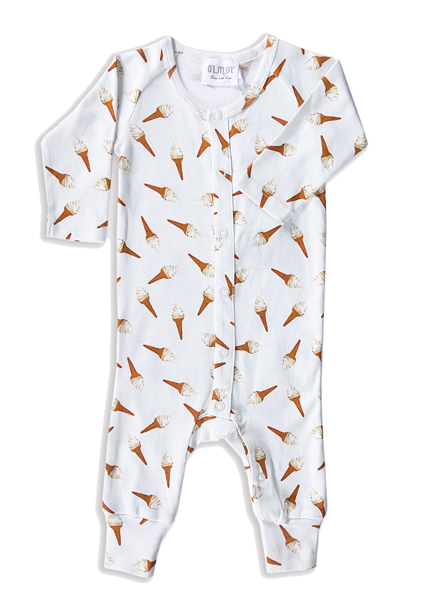 Organic Ice Cream Patterned Ecru Baby Girl Jumpsuit