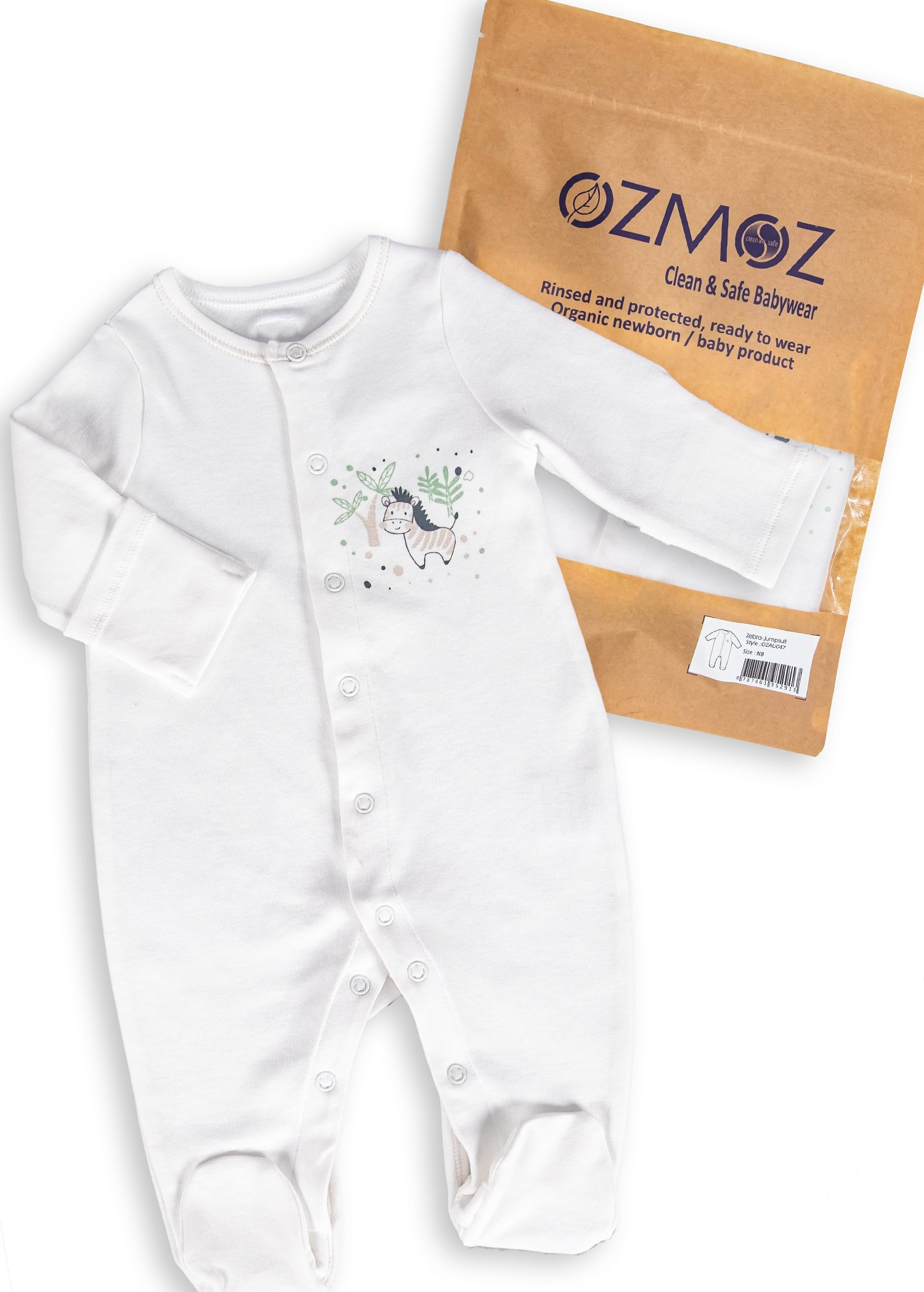 Clean and Safe Steril Giyilmeye Organik Hazır Unisex Bebek Tulum-Zebra