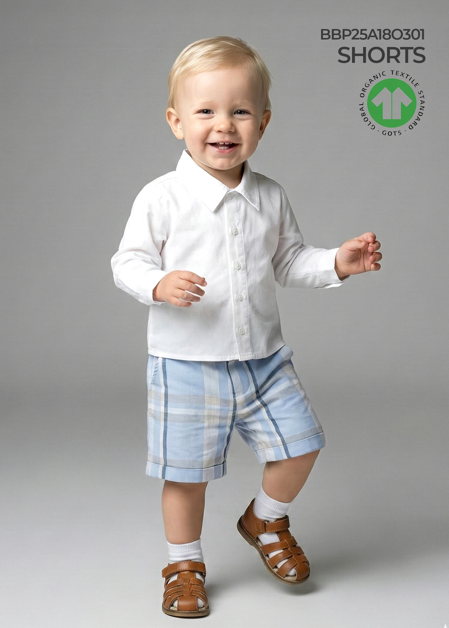Organic Blue Check Classic Baby Boy Shorts