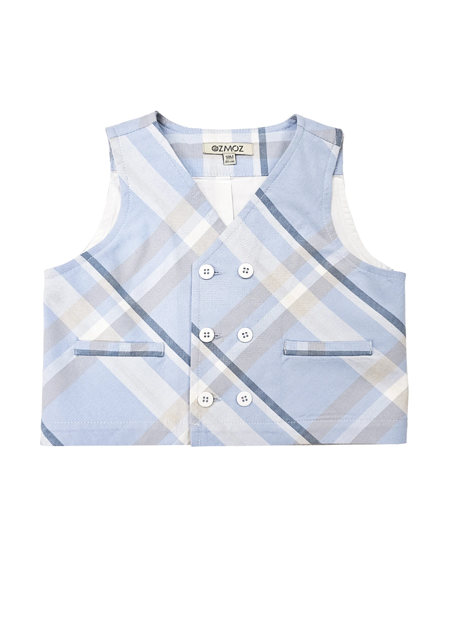 Organic Blue Plaid Classic Baby Boy Vest