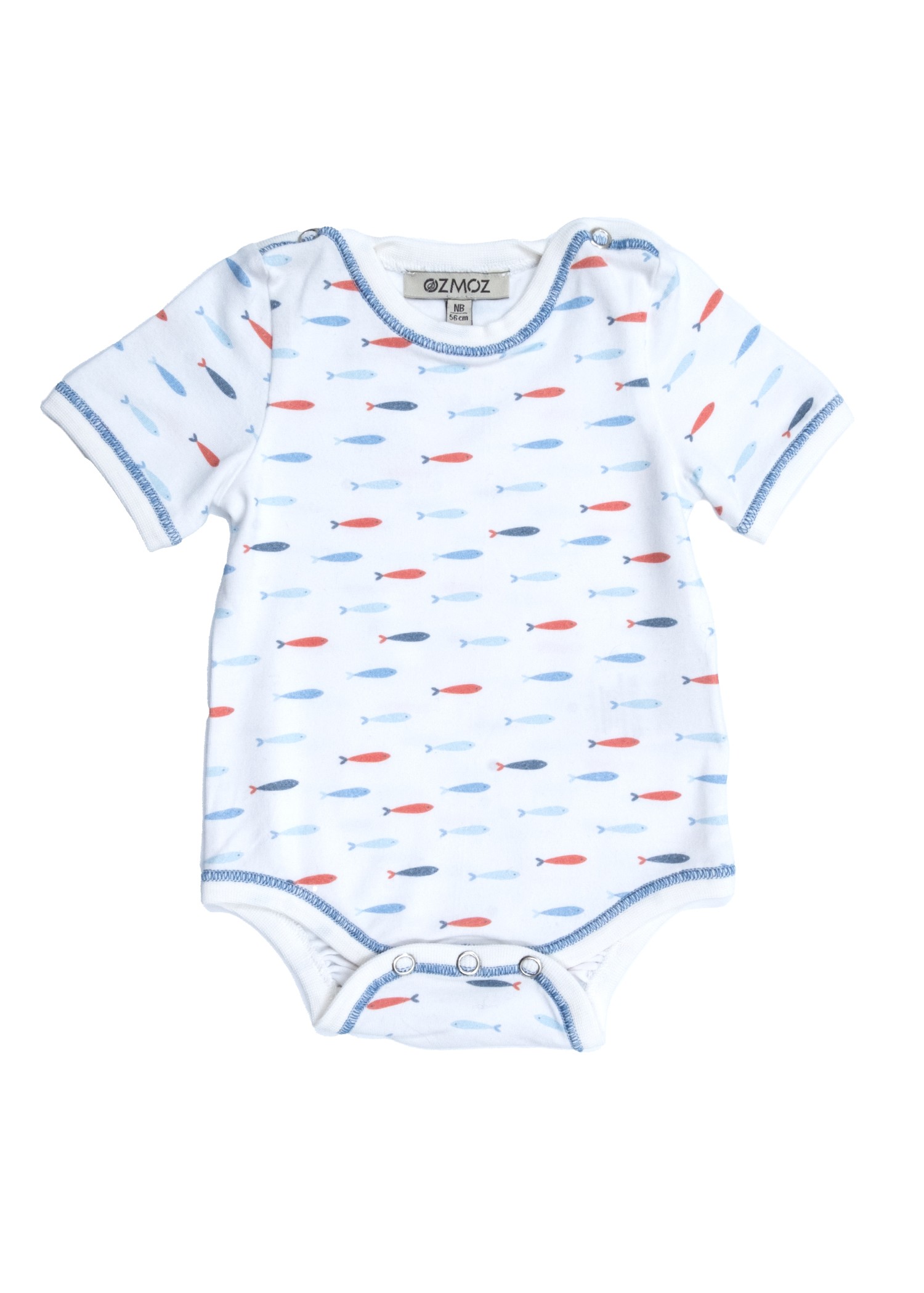 Organic Fish Patterned Short Sleeve Baby Boy Bodysuit