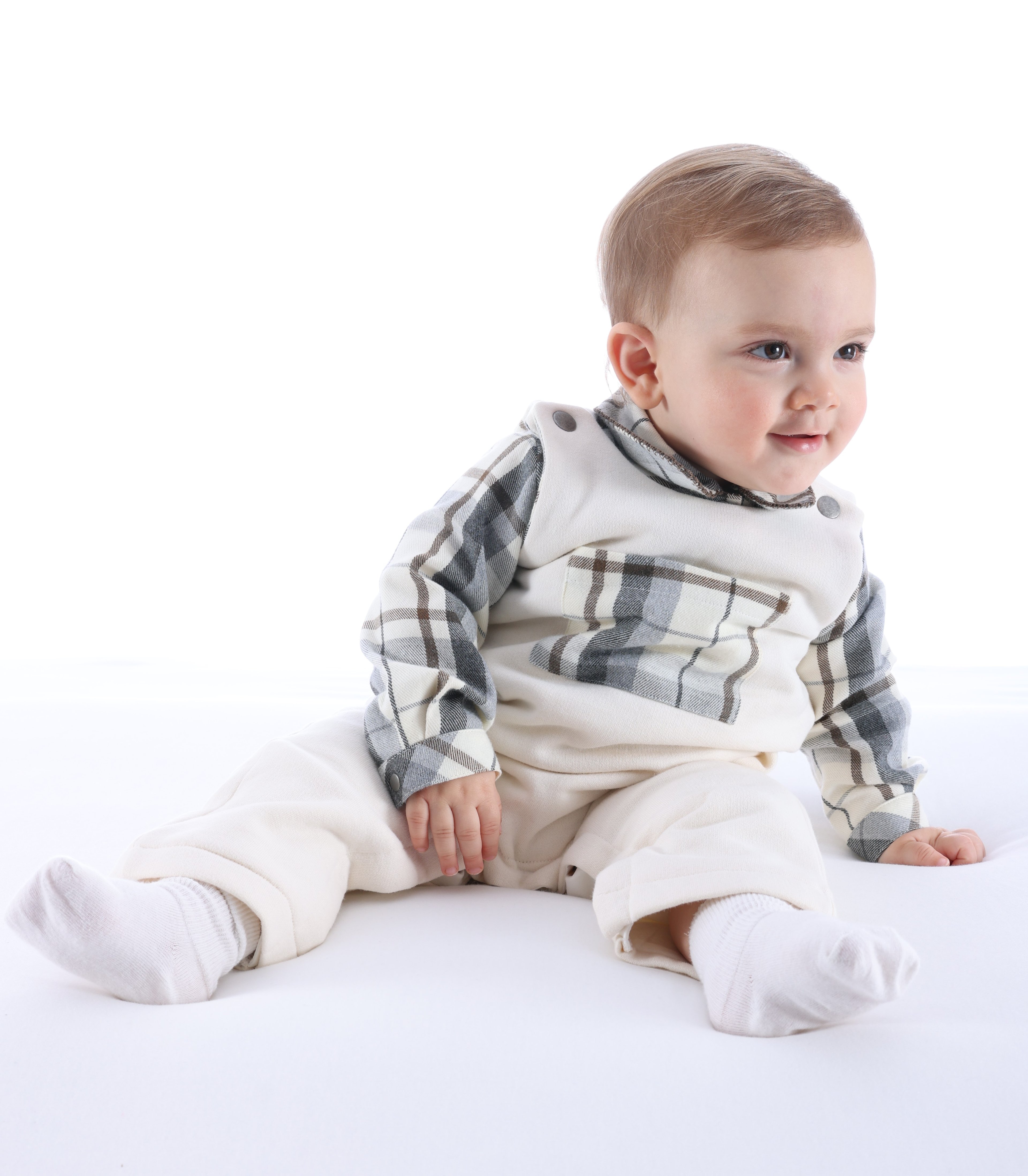 Organik Ekru Kışlık Yünlü Unisex Bebek Tulum