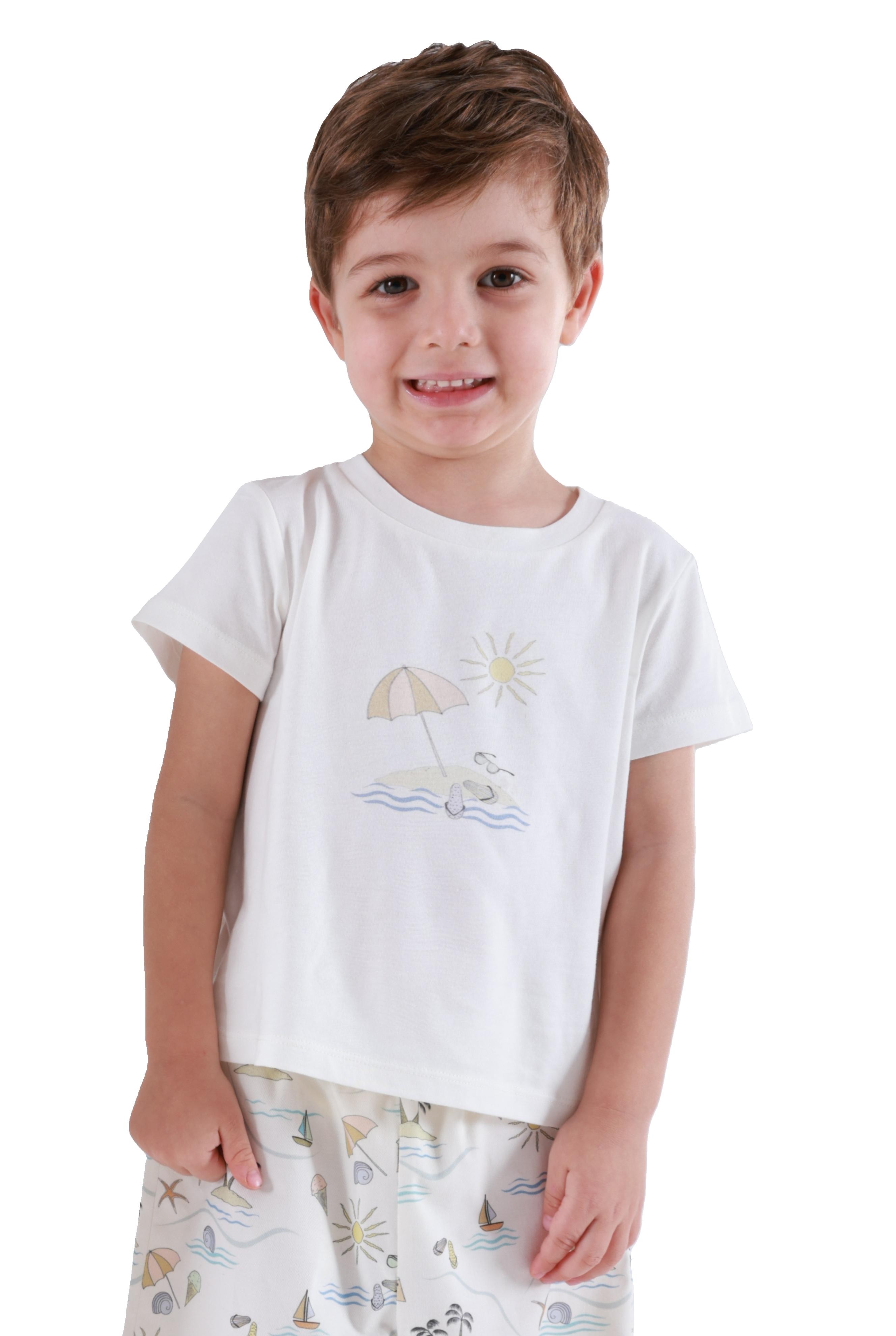 Organik Beyaz Deniz Temalı Minik Erkek Çocuk Tshirt