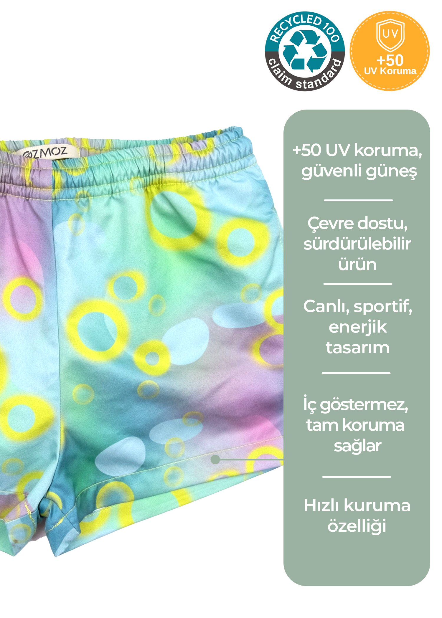 Recycle Yeşil Desenli Erkek Çocuk Şort Mayo