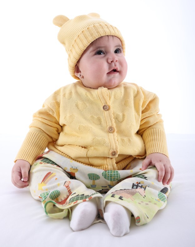 Organik Triko Örme Uzun Kollu Sarı Baharlık Kız Bebek Hırka