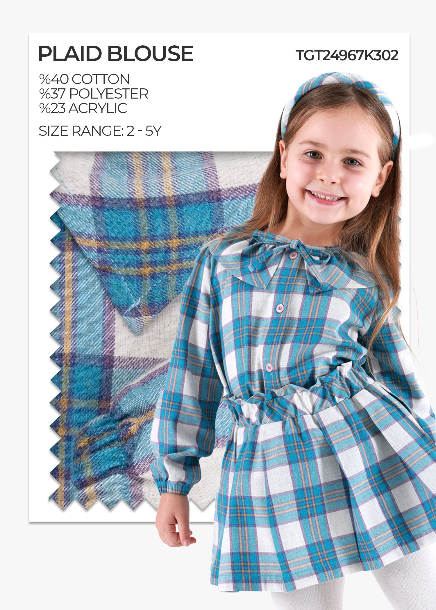 Plaid Blue Winter Tiny Girls Blouse