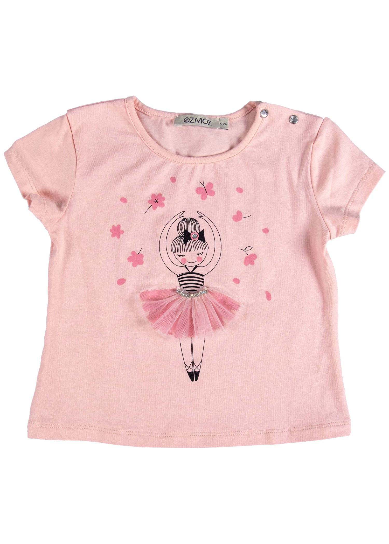 Cotton Stone And Tulle Ballerina Printed Pink Summer Baby Girl Tshirt