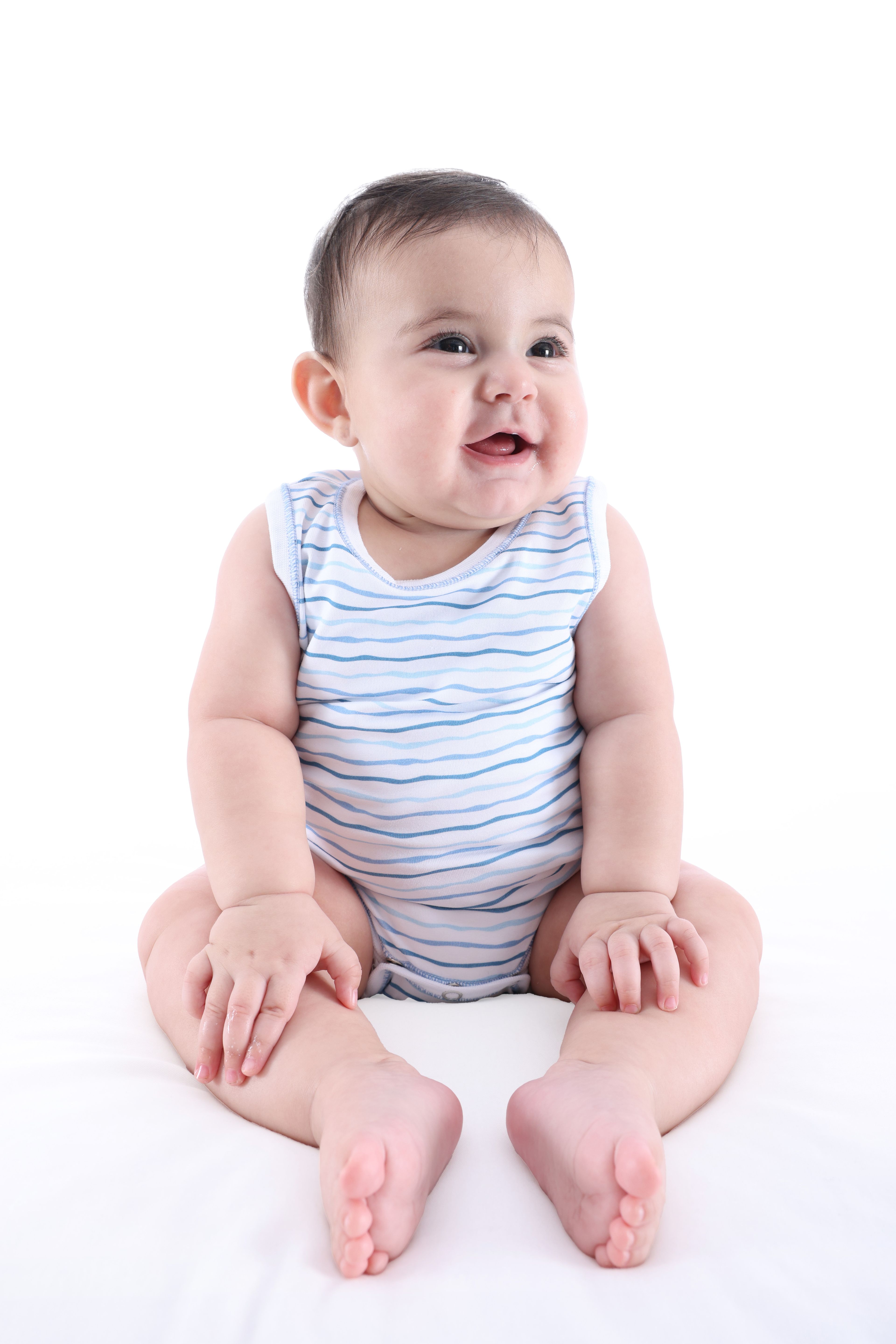 Organik Mavi Çizgili Kolsuz Erkek Bebek Atlet Body