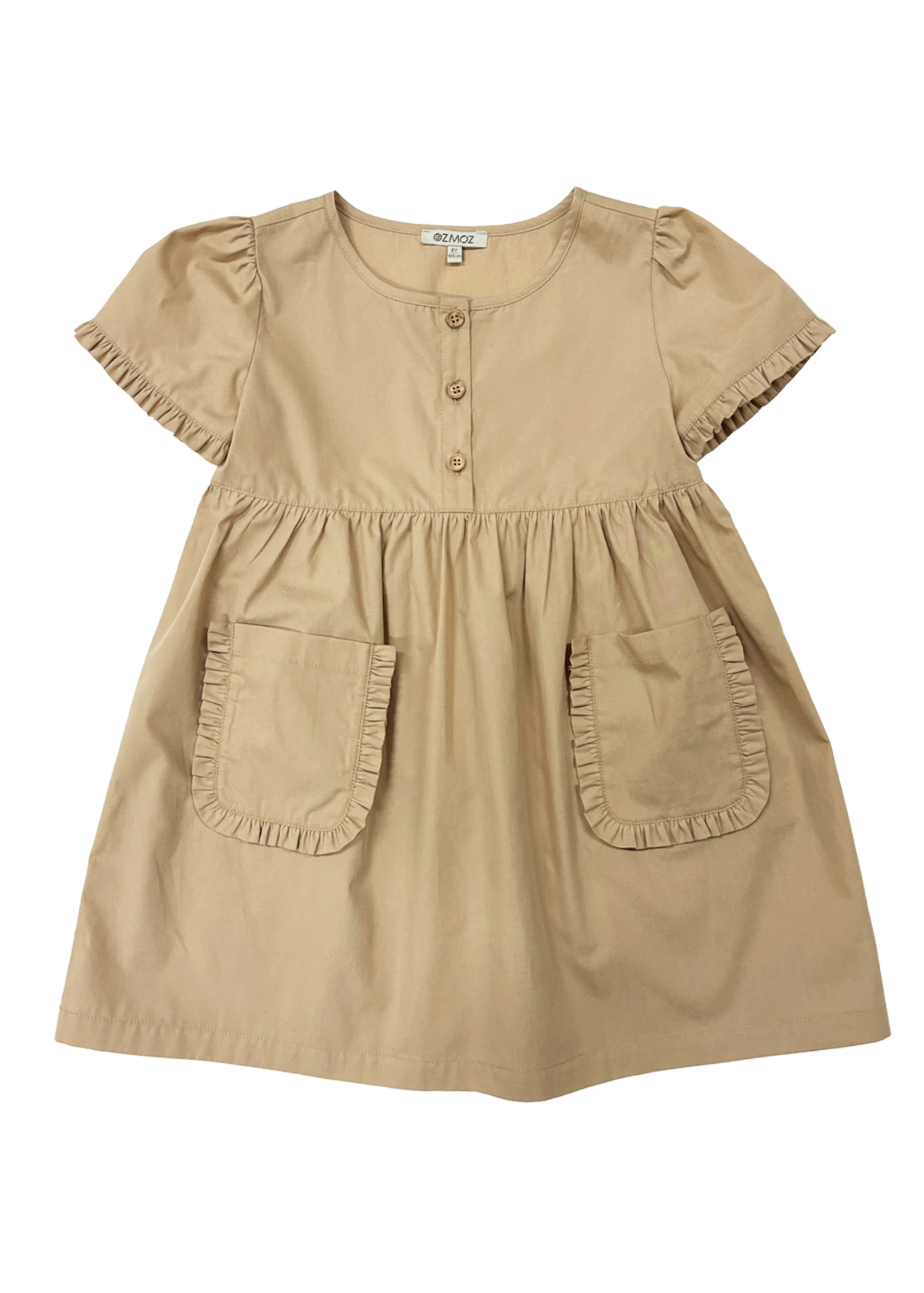 100% Cotton Ruffled Light Brown Summer Toddler Girls Dress