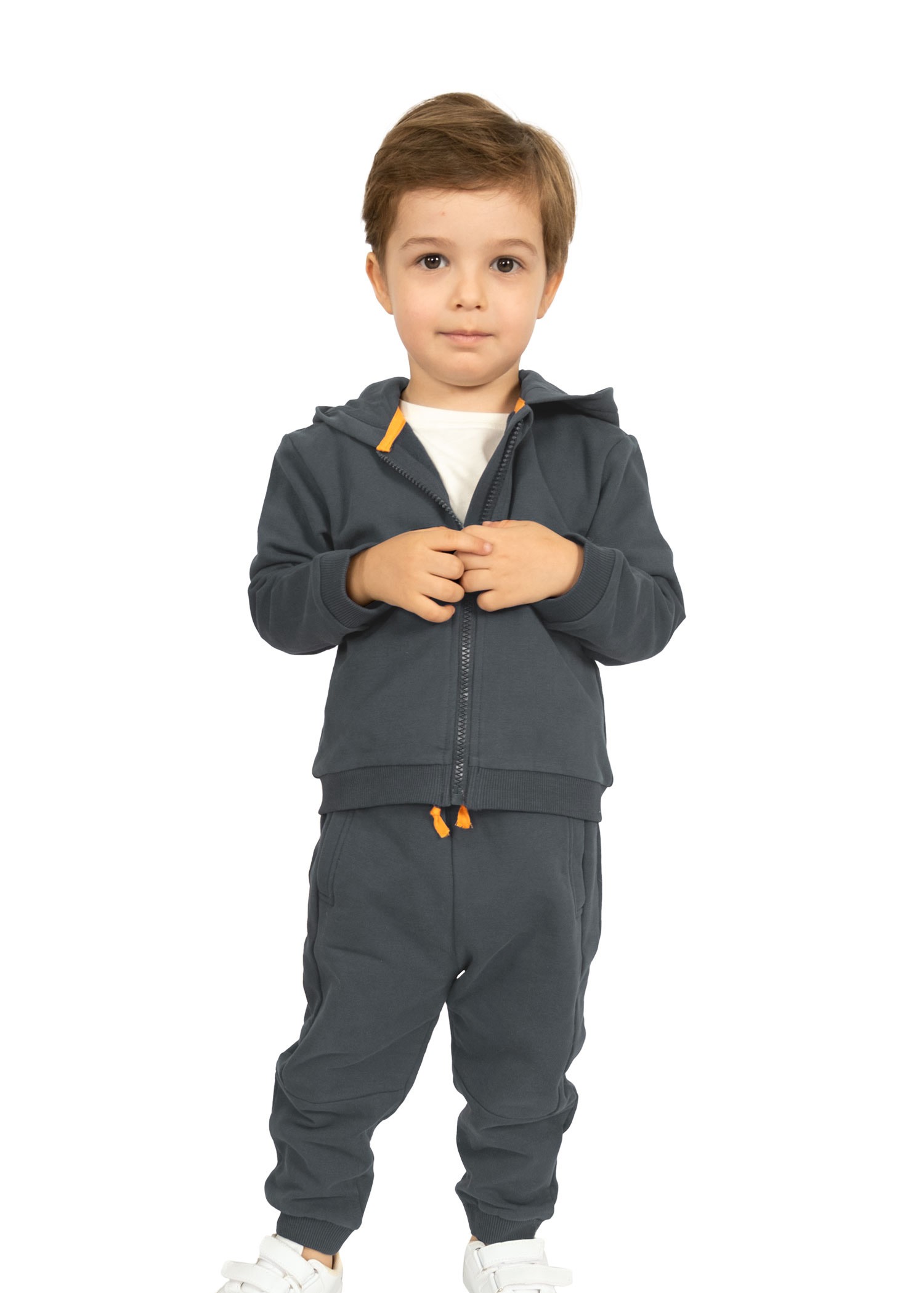 Hooded Zippered Khaki Winter Tiny Men's Tracksuit Set