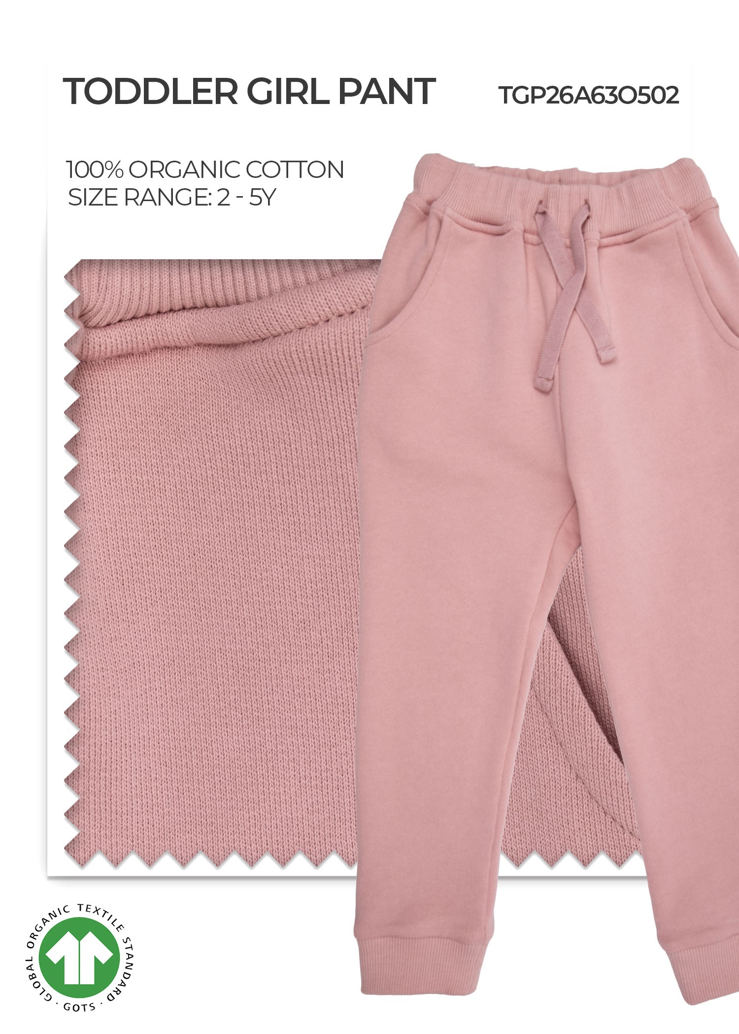 Organic Pale Mauve Toddler Girl Pant