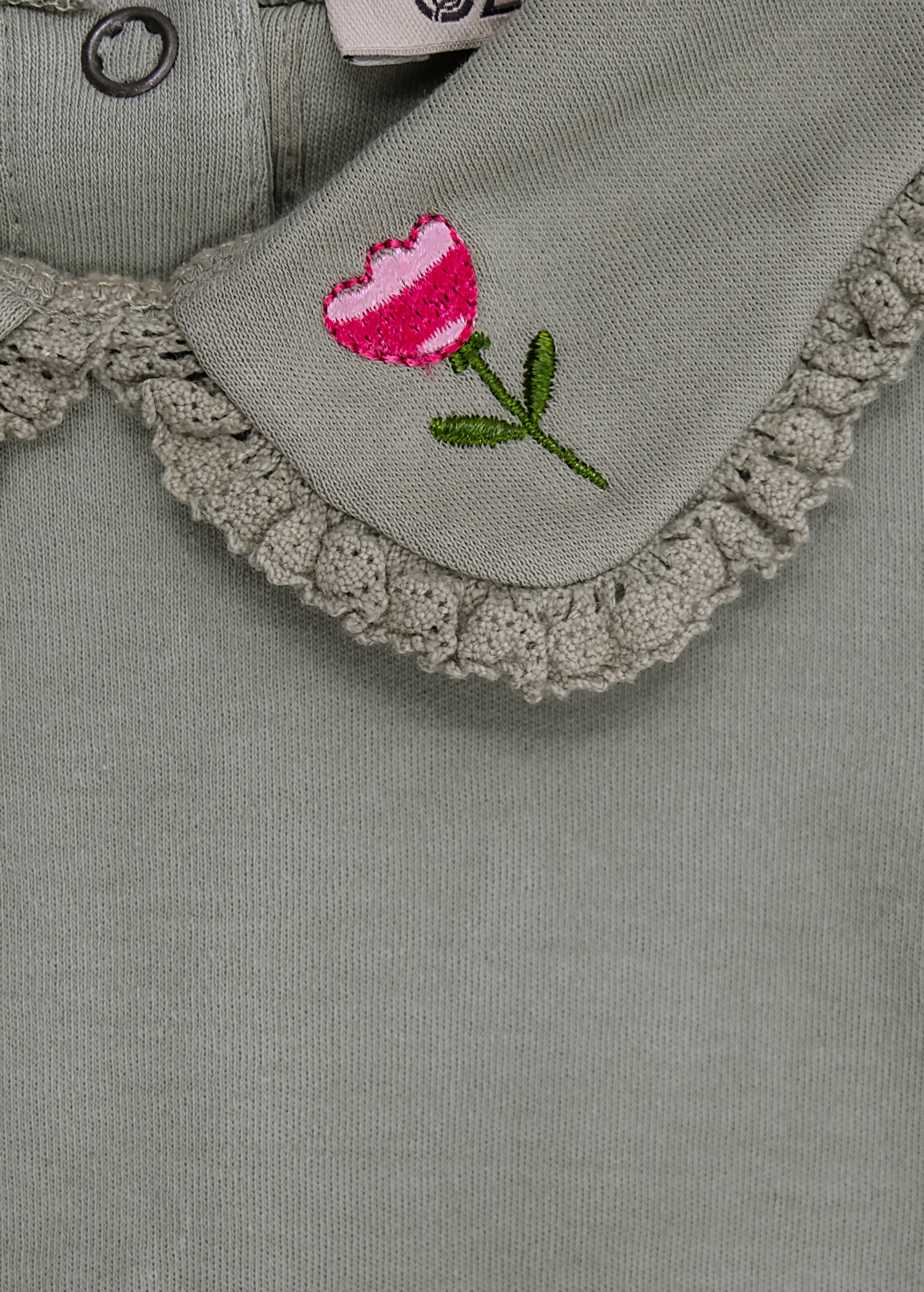 Organik Nakışlı ve Dantelli Koyu Yeşil Kışlık Kız Bebek Üst