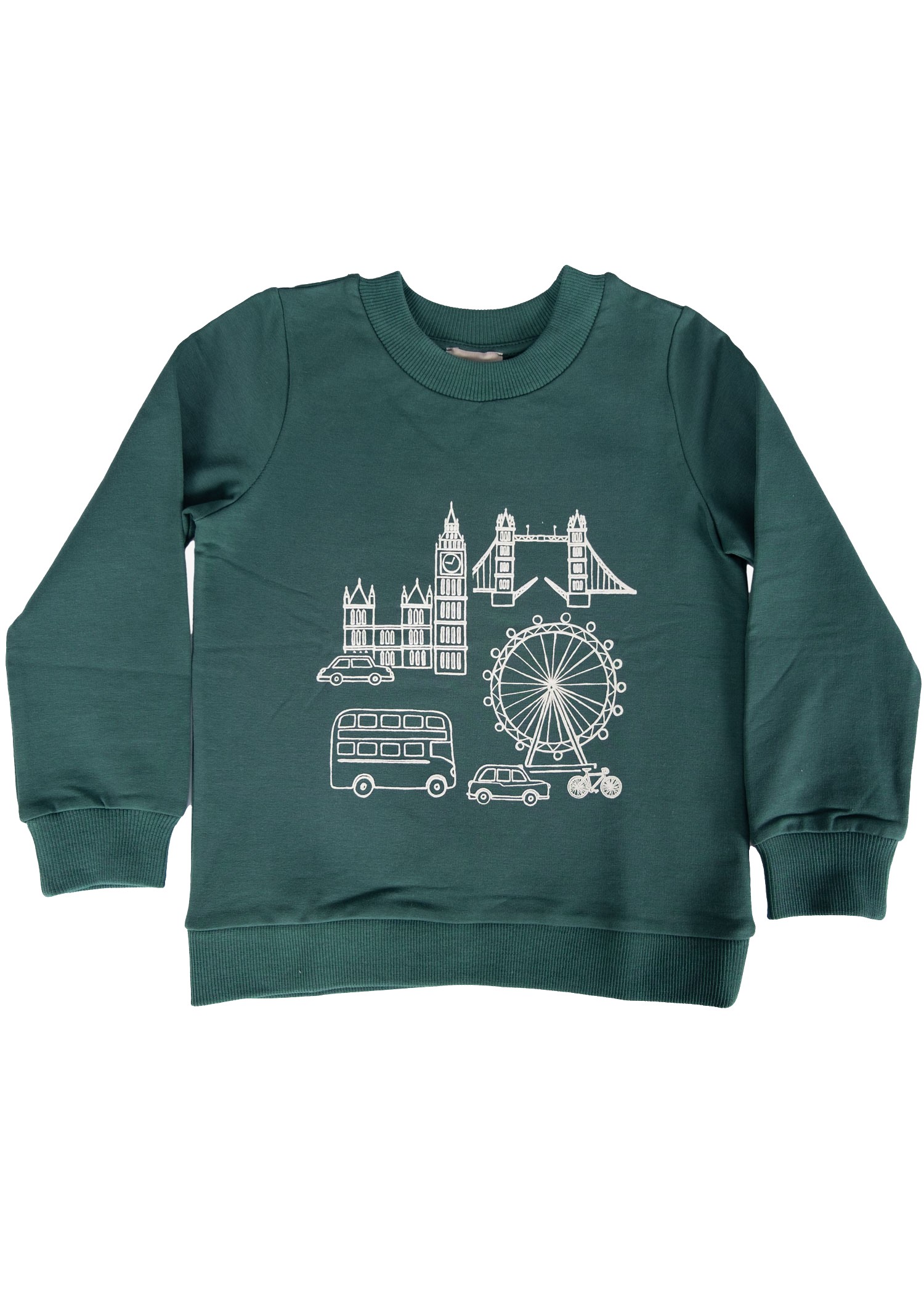 Organik Pamuk Londra Baskılı Kışlık Erkek Çocuk Sweatshirt Yeşil