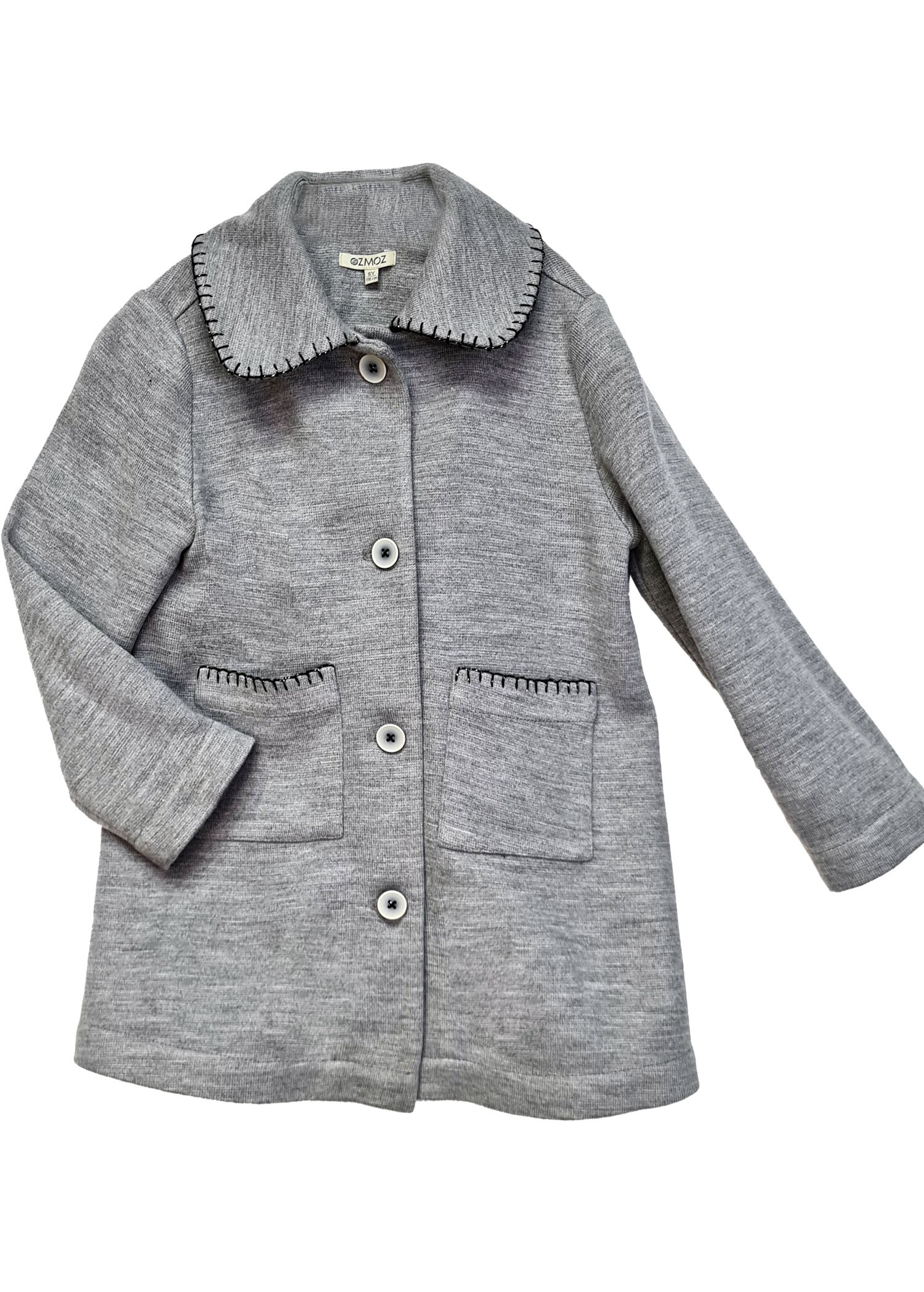 Knitted Fabric Gray Winter Girl's Coat