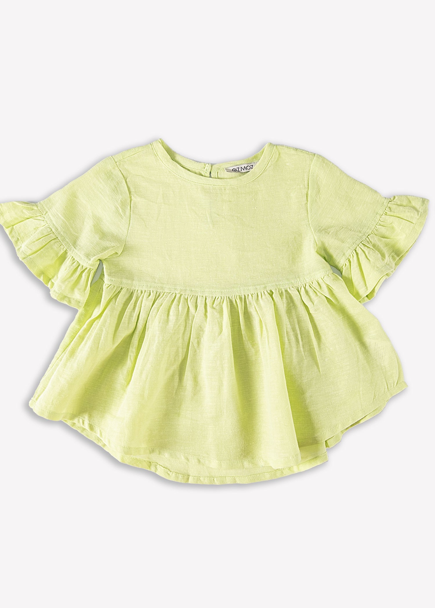 Organic Green Summer Baby Girl Blouse with Flounced Sleeves