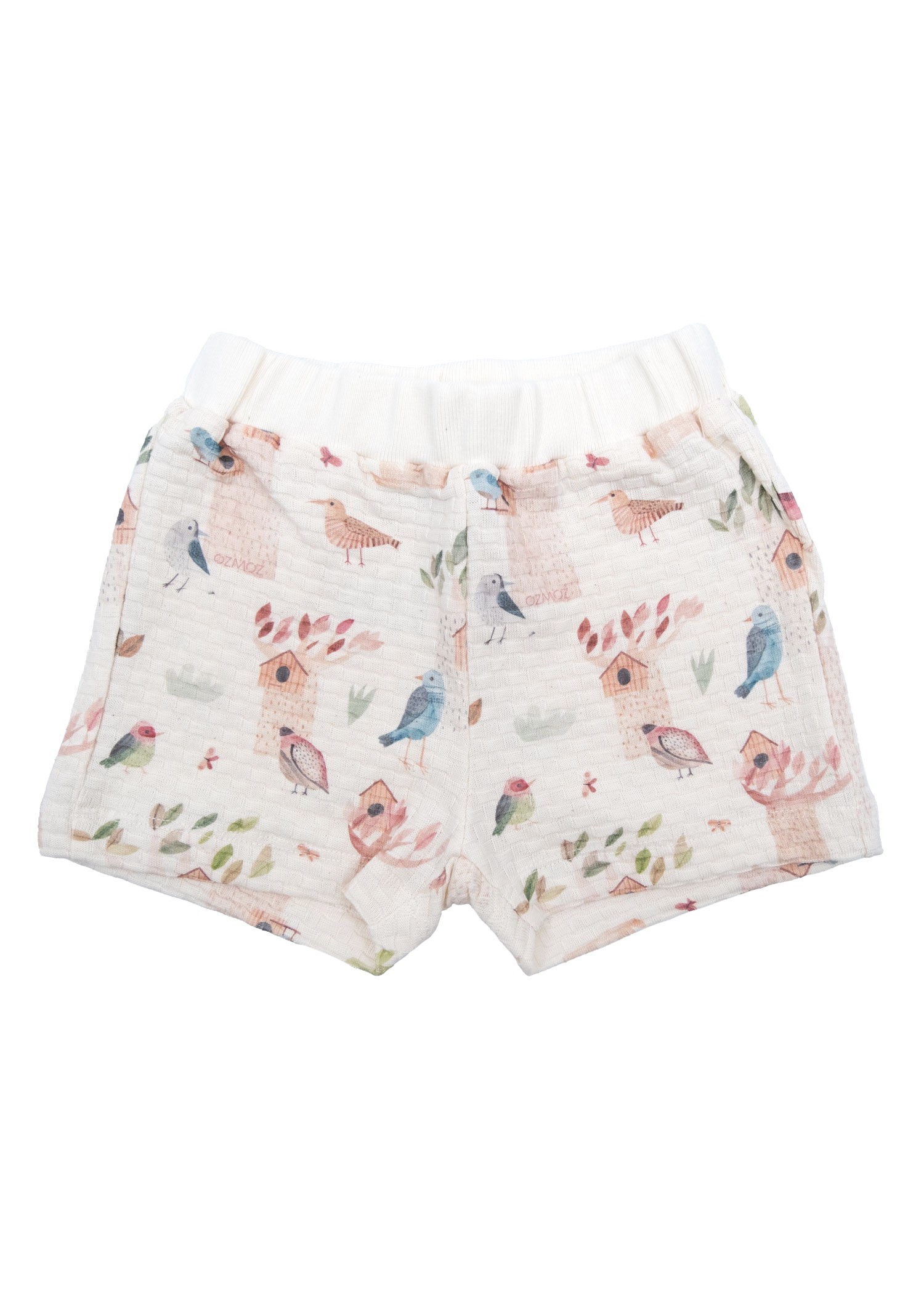  Organic Bird Patterned Cream Summer Unisex Baby Shorts