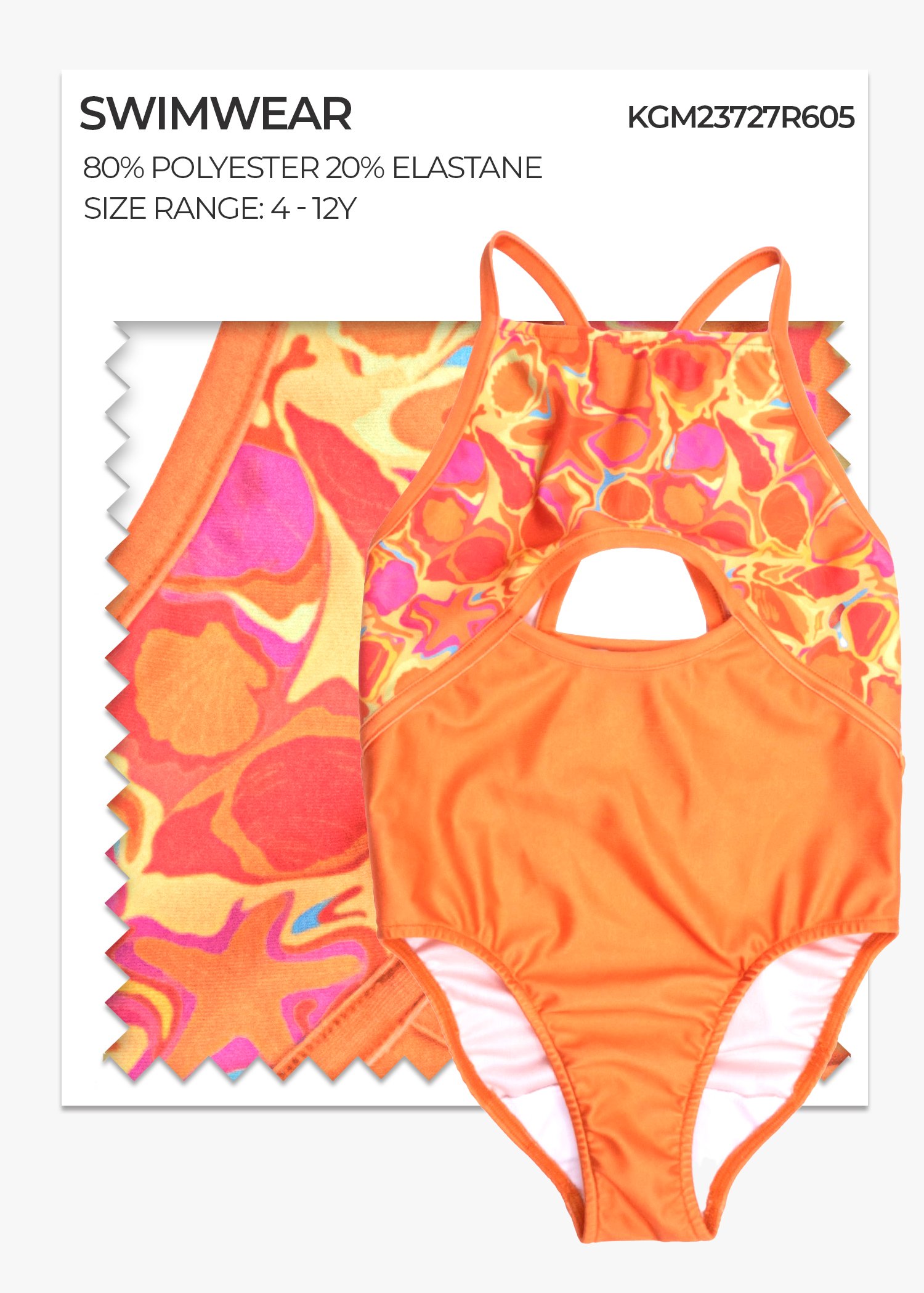 +50 UV Protection Orange Girls' Swimsuit
