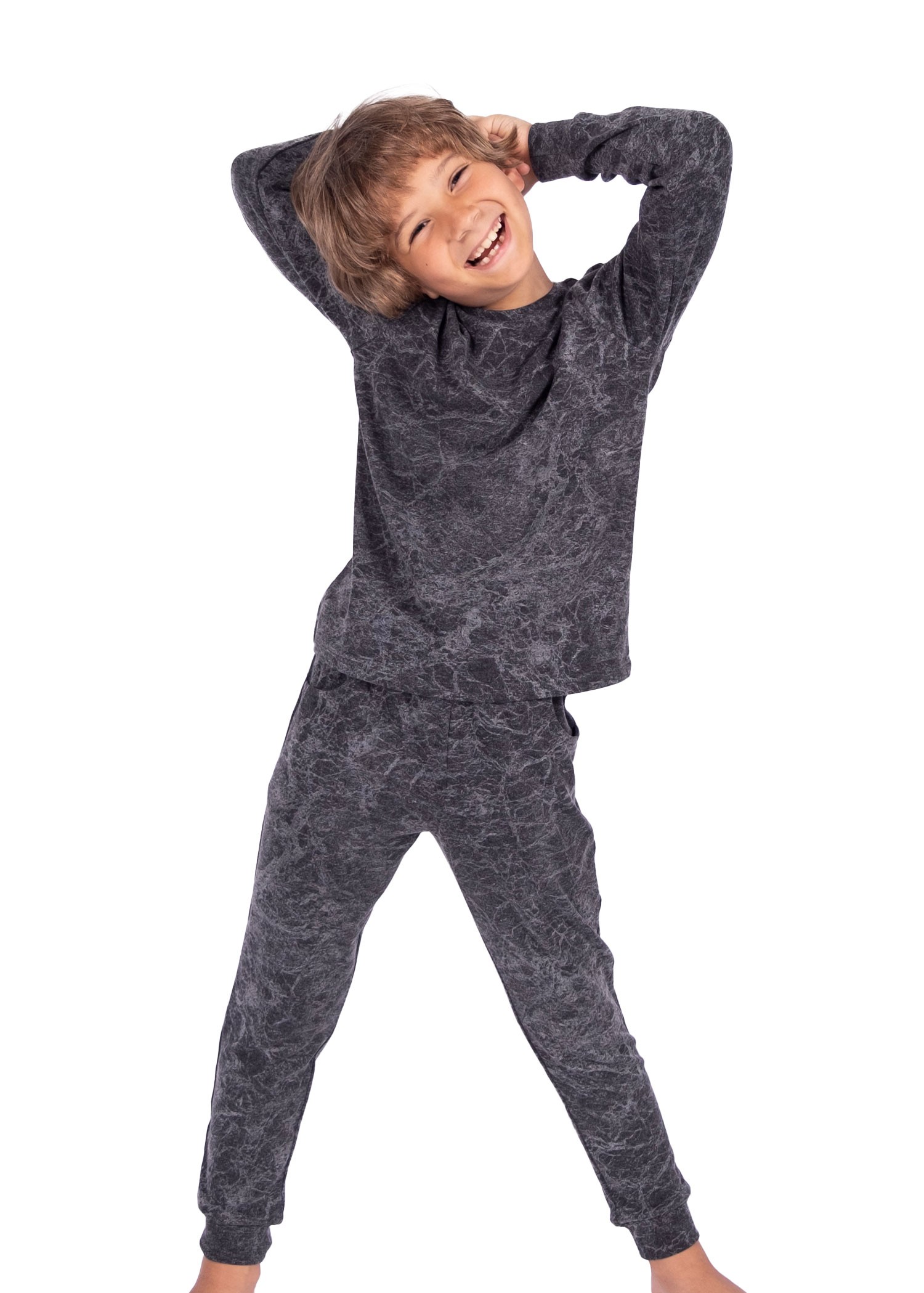 Cotton Knitted Marble Patterned Winter Boys Pajama Set