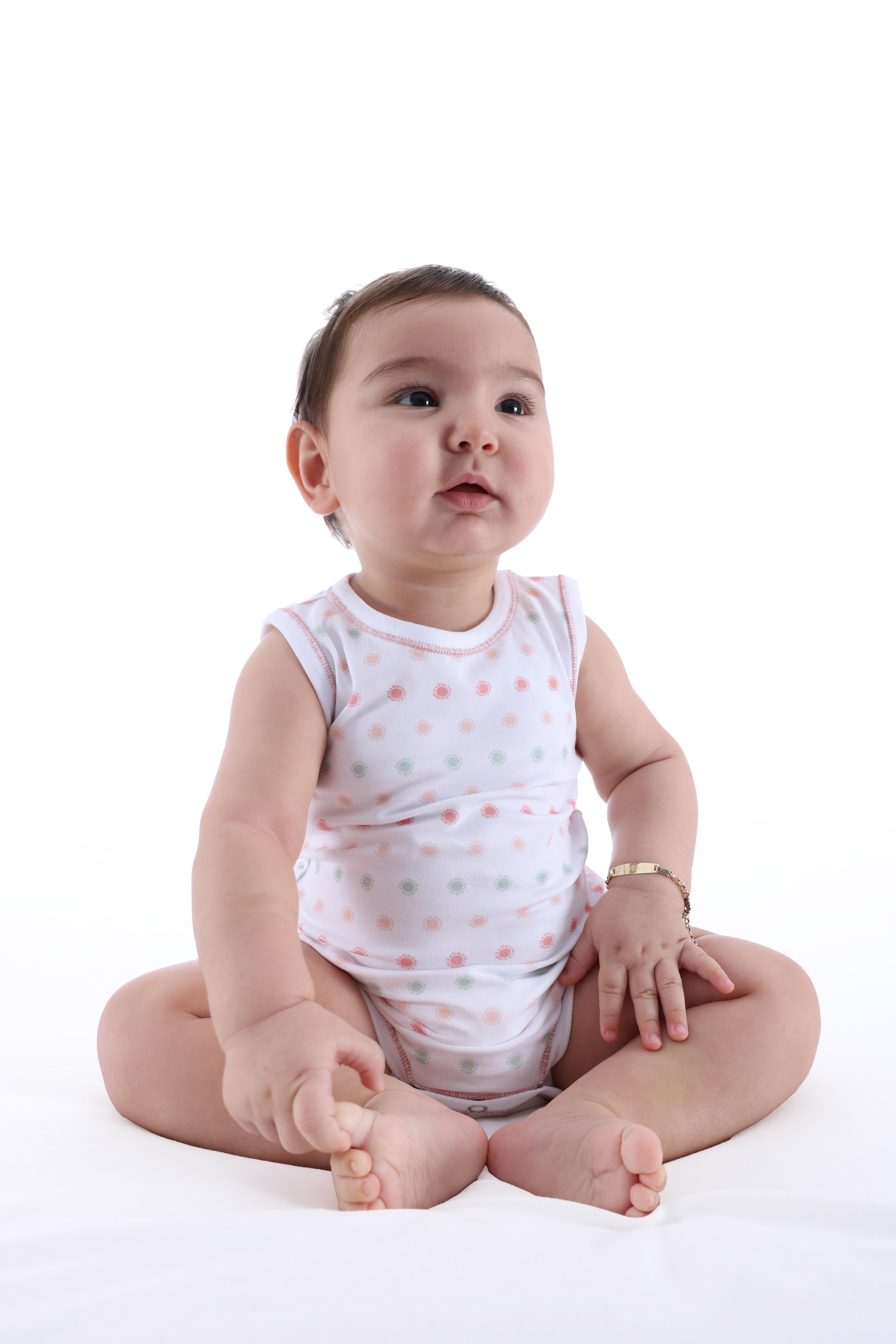 Organik Güneş Desenli Kolsuz Kız Bebek Atlet Body