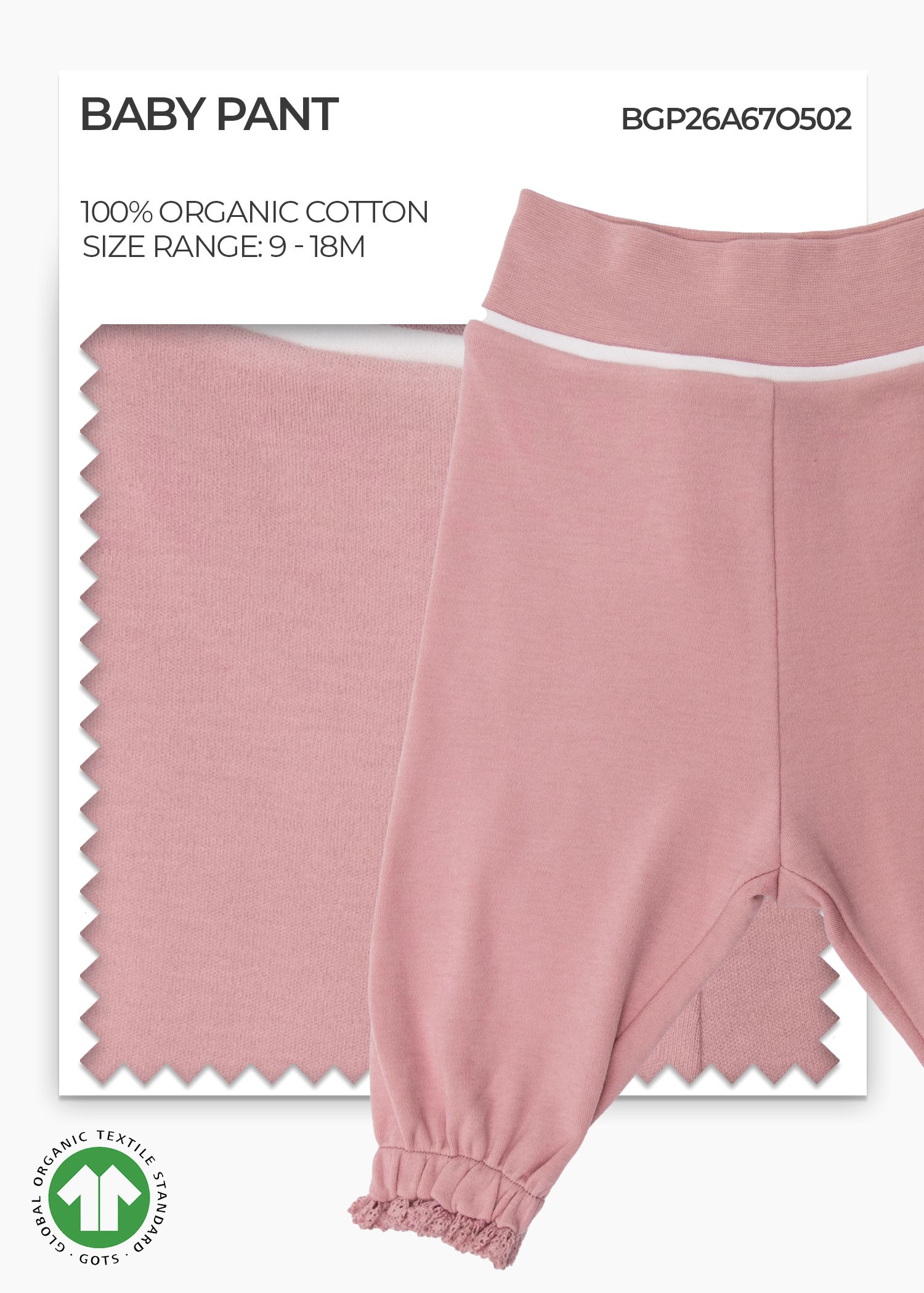 Organic Pale Mauve Baby Girl Pants