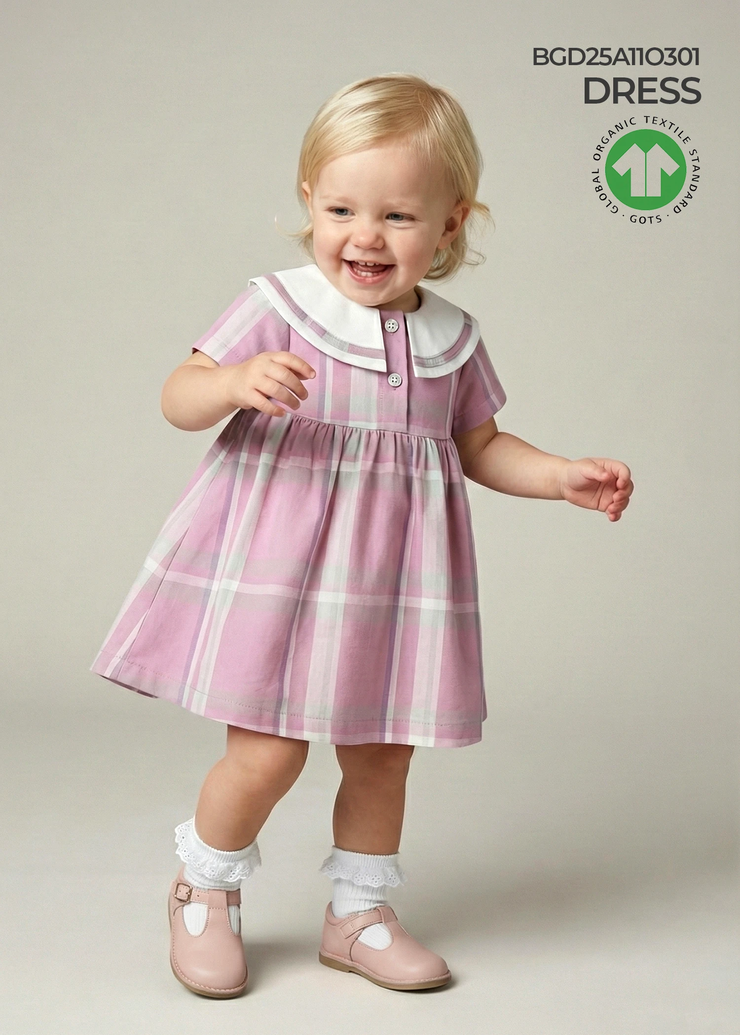 Organic Pink Plaid Summer Dress for Baby Girls