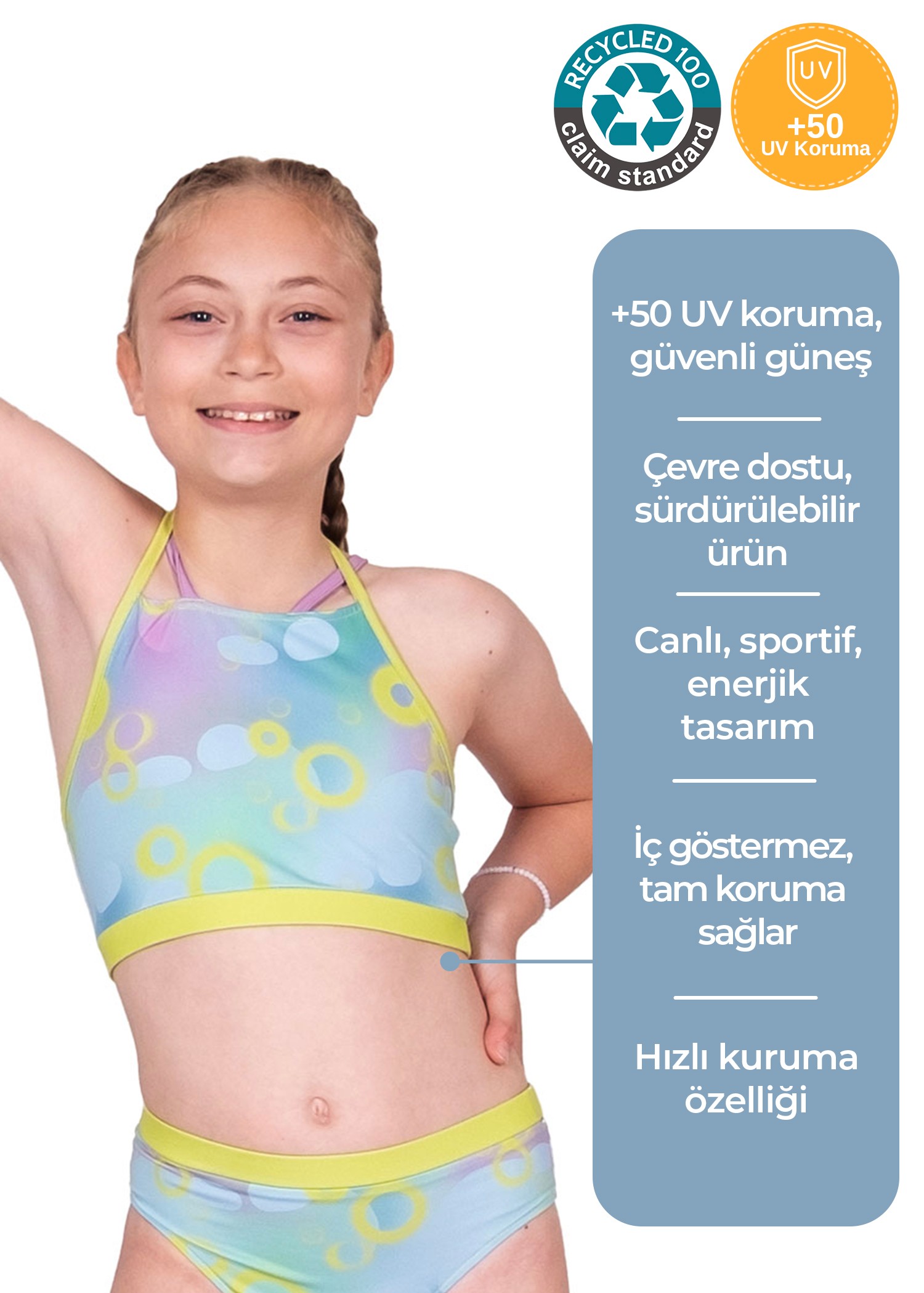 Recycle UV Korumalı Kız Çocuk Bikini