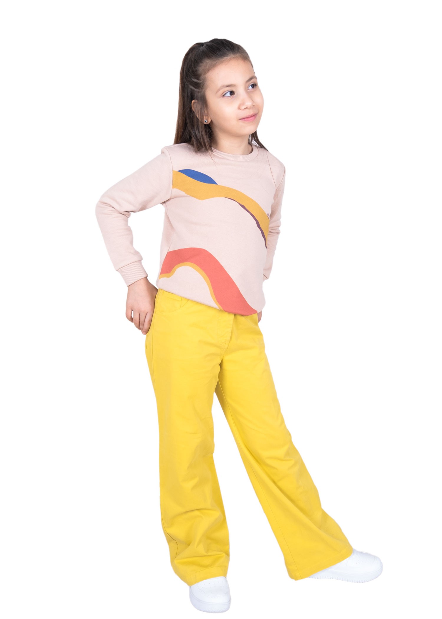 Organic Wide Leg Mustard Color Spring Girls' Trousers