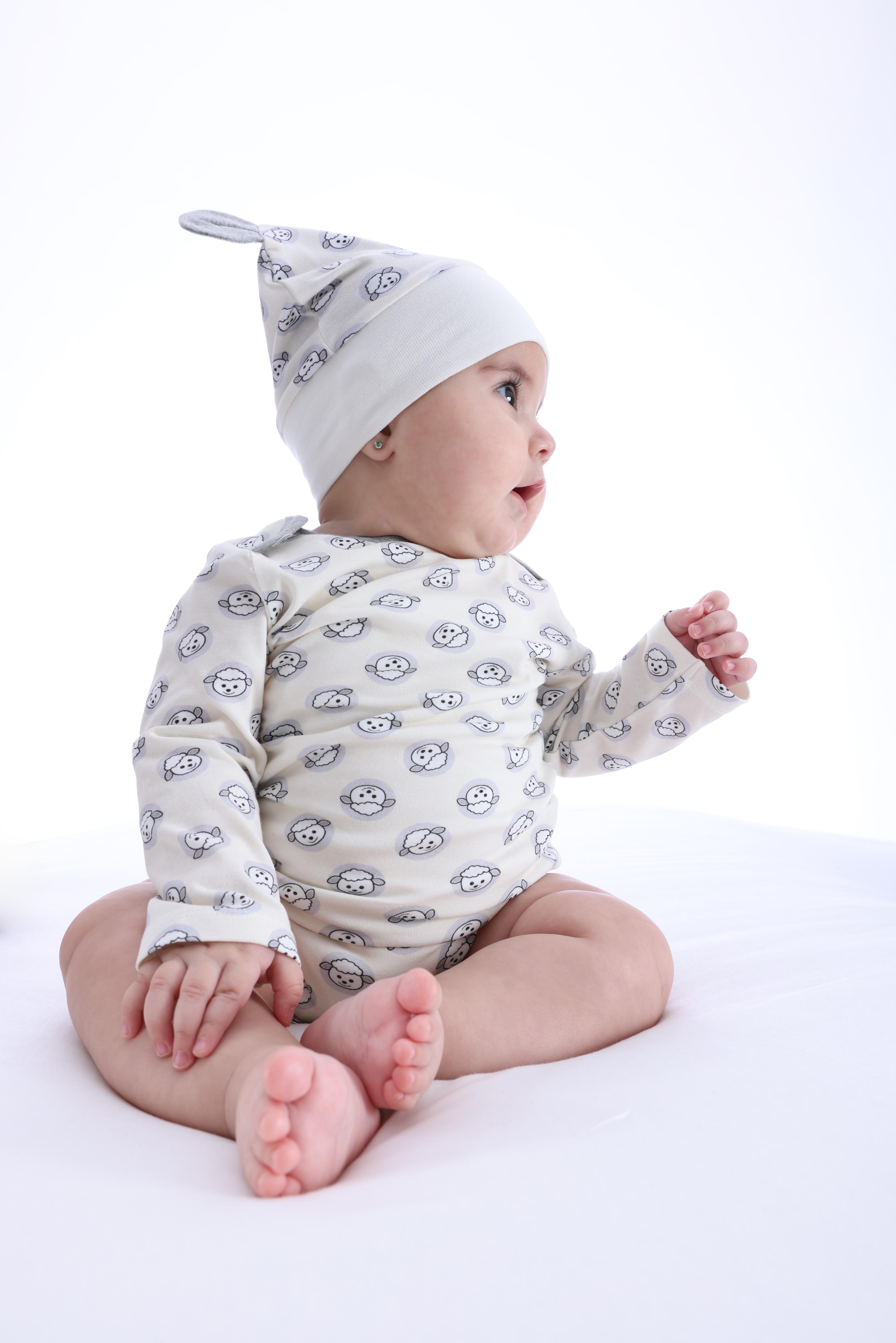 Organik Kuzu Baskılı Unisex Bebek Body