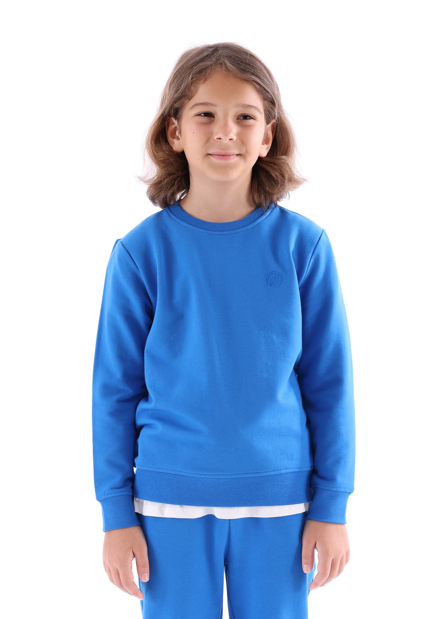 Bambu Kumaş Şardonlu Saks Mavi Kışlık Erkek Çocuk Sweatshirt