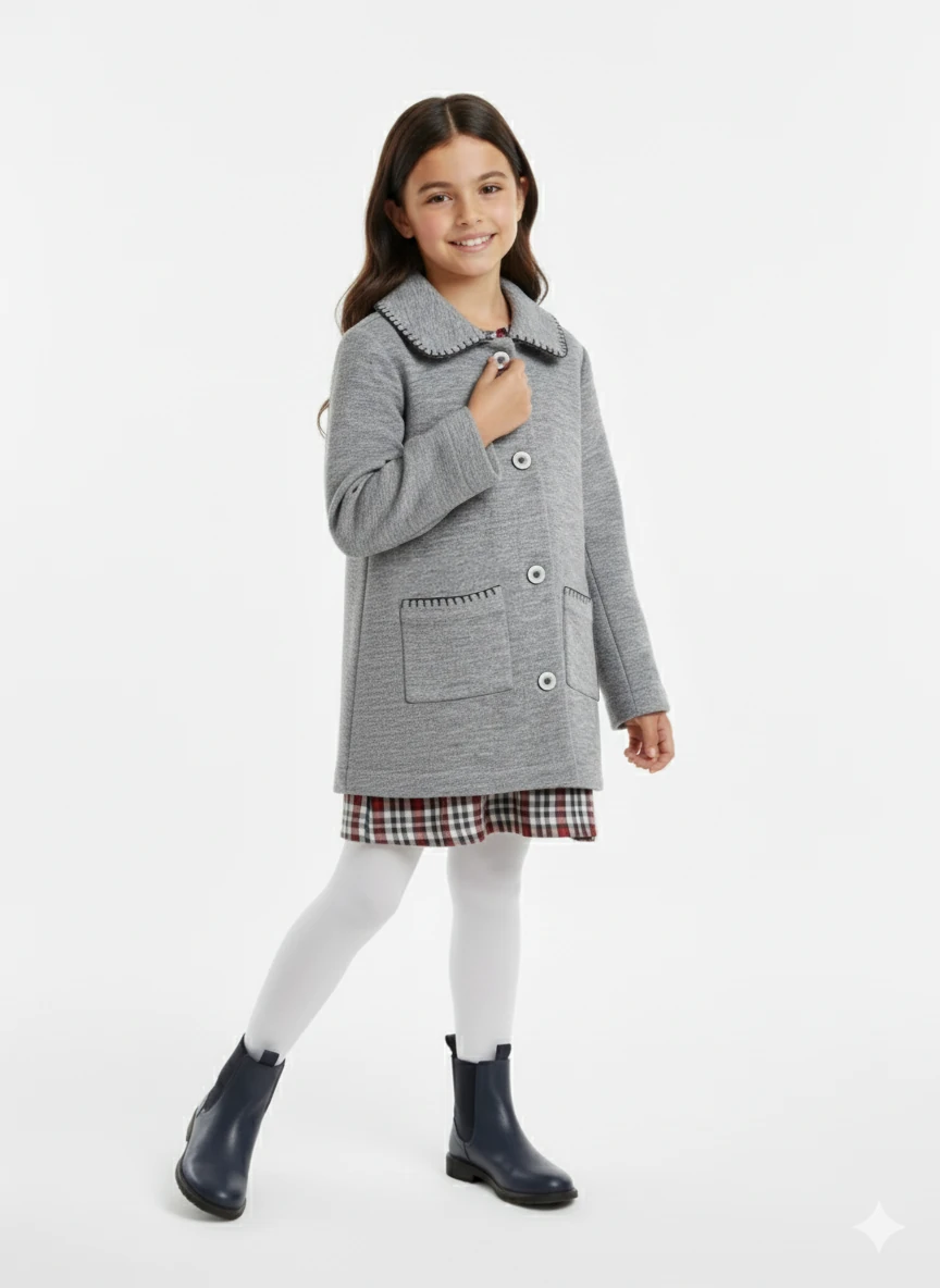 Örme Kumaş Gri Kışlık Kız Çocuk Kaban