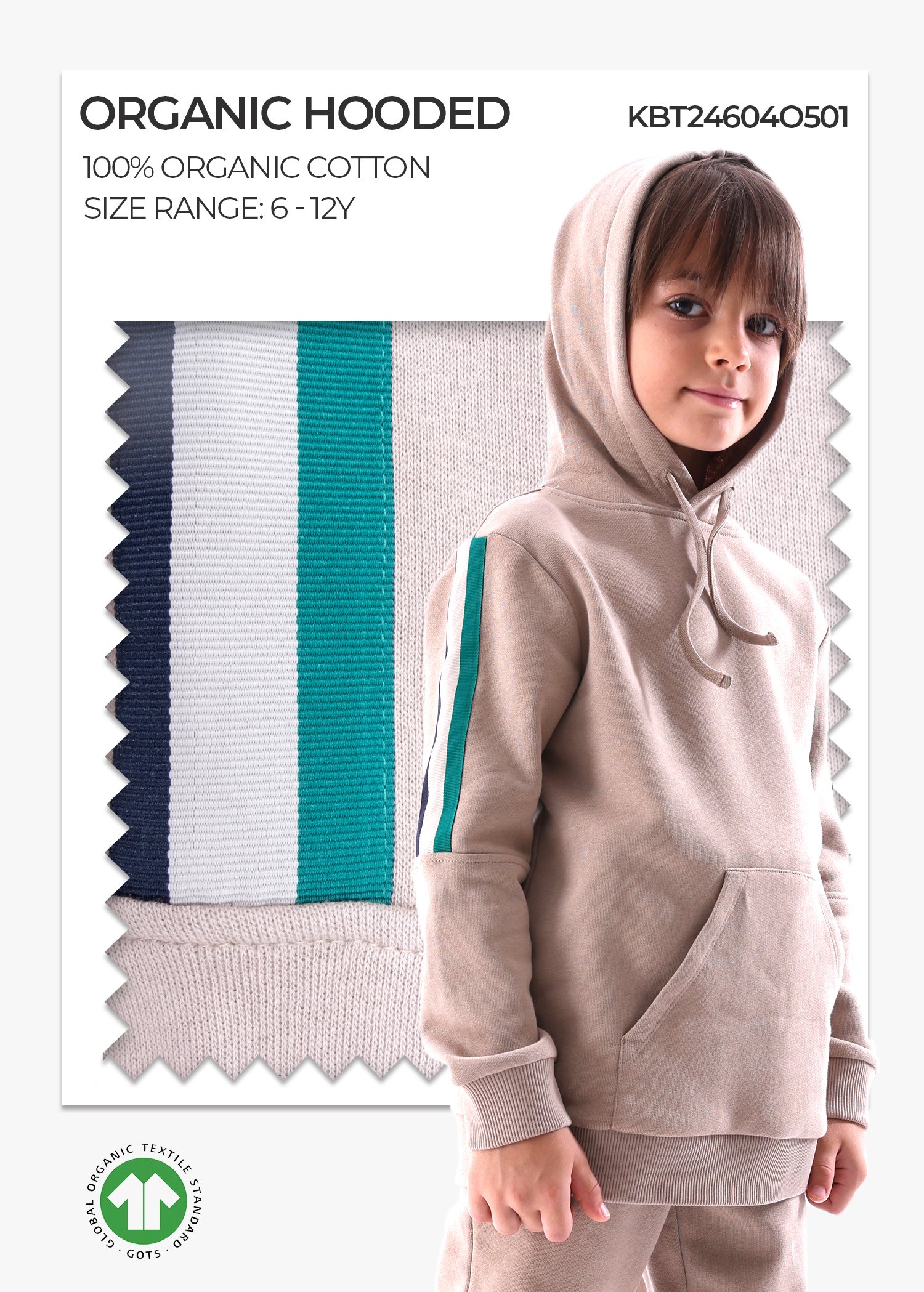 Organic Light Brown Hooded Winter Boys' Sweatshirt