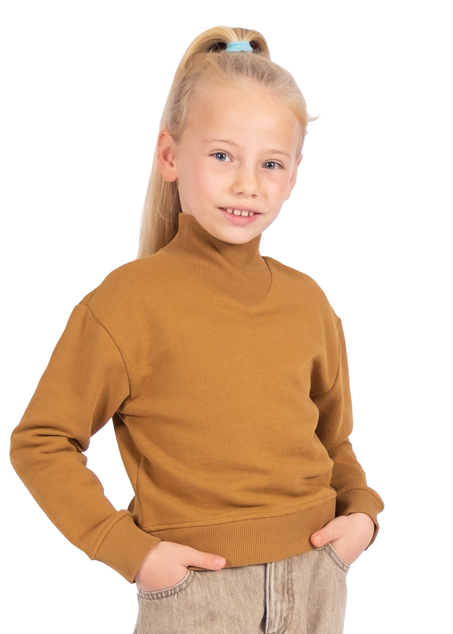 Organic Turtleneck Light Brown Winter Girl's Sweatshirt