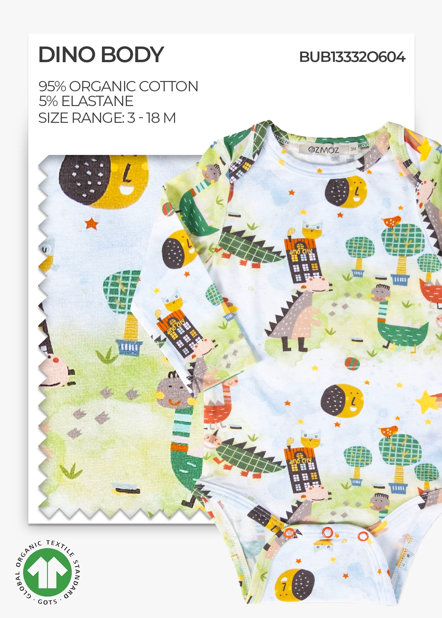 Organic Dino Printed Long Sleeve Unisex Baby Jumper