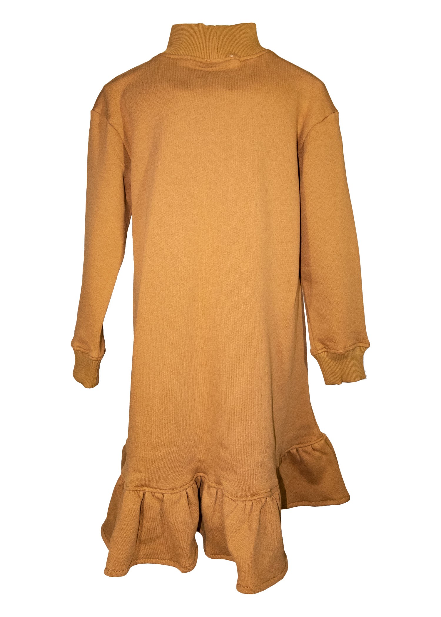 Light Brown Winter Girl's Dress with Ruffles Organic Skirt