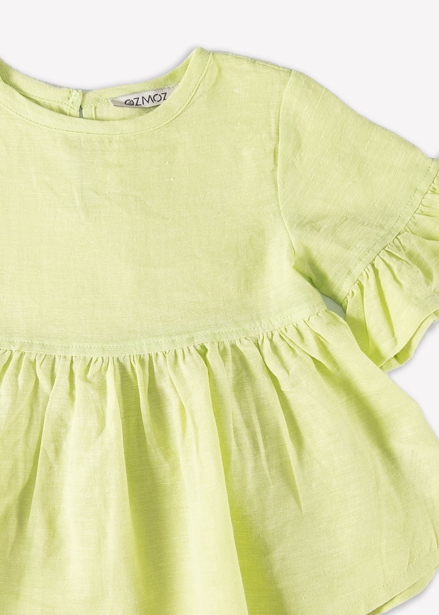 Organic Green Summer Baby Girl Blouse with Flounced Sleeves