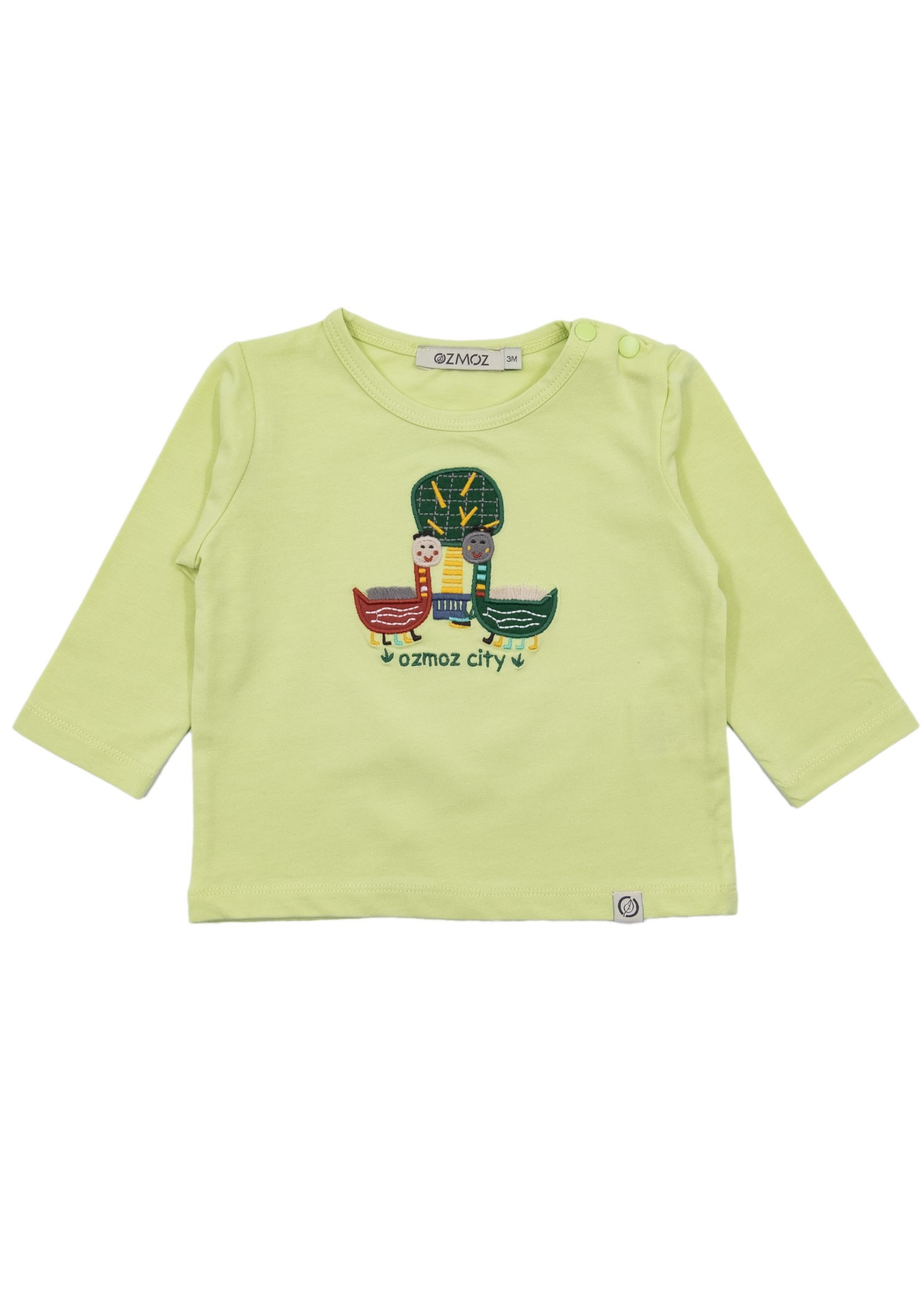 Organic Dino Embroidered Green Spring Long Sleeve Baby Girl Top