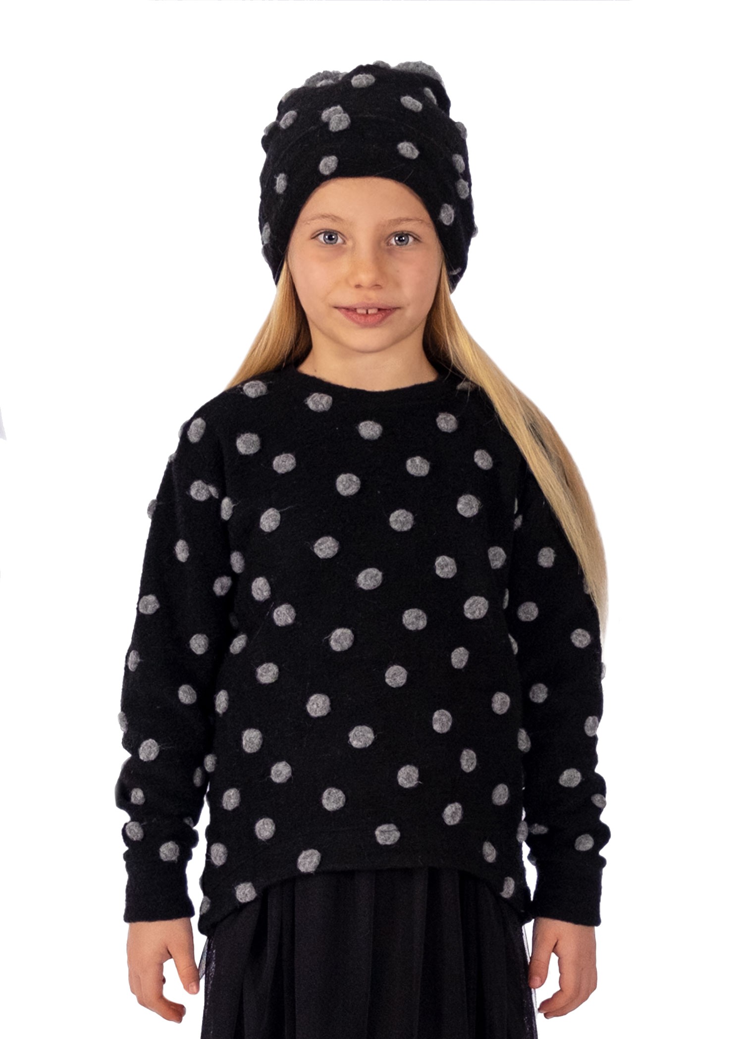 Black Winter Girl's Sweatshirt with Pompom