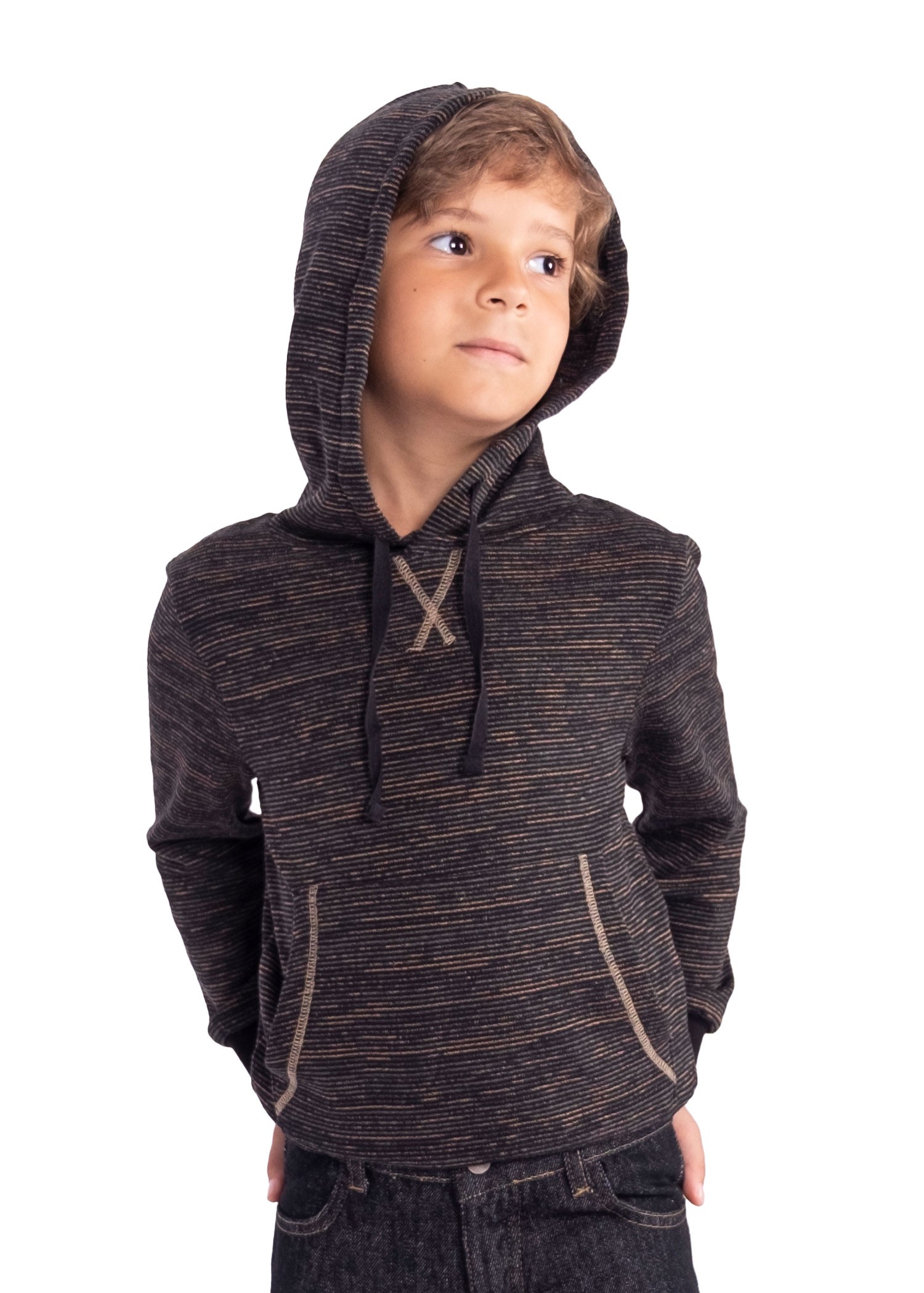 Cotton Melange Spring Boy Hooded Sweatshirt Anthracite