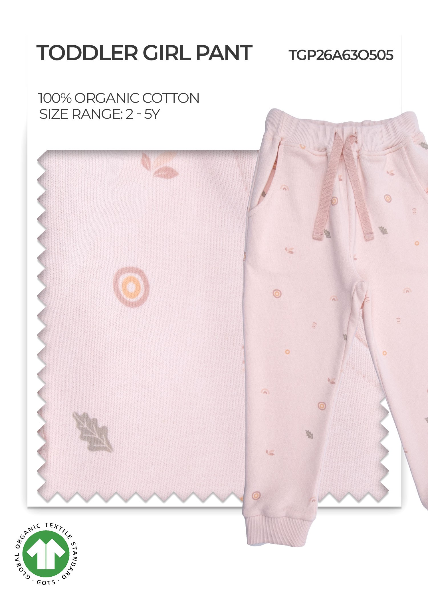 Organic Cloud Pink Patterned Toddler Girl Pant