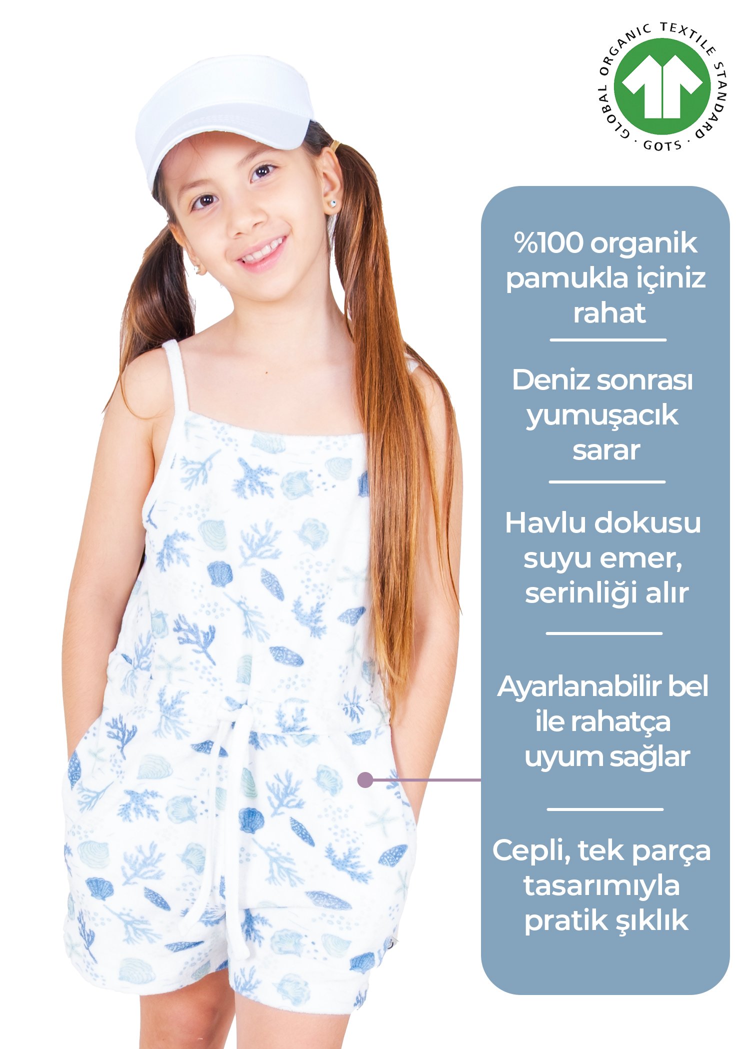 Organik Havlu Kumaş Askılı Yazlık Kız Çocuk Şort Tulum