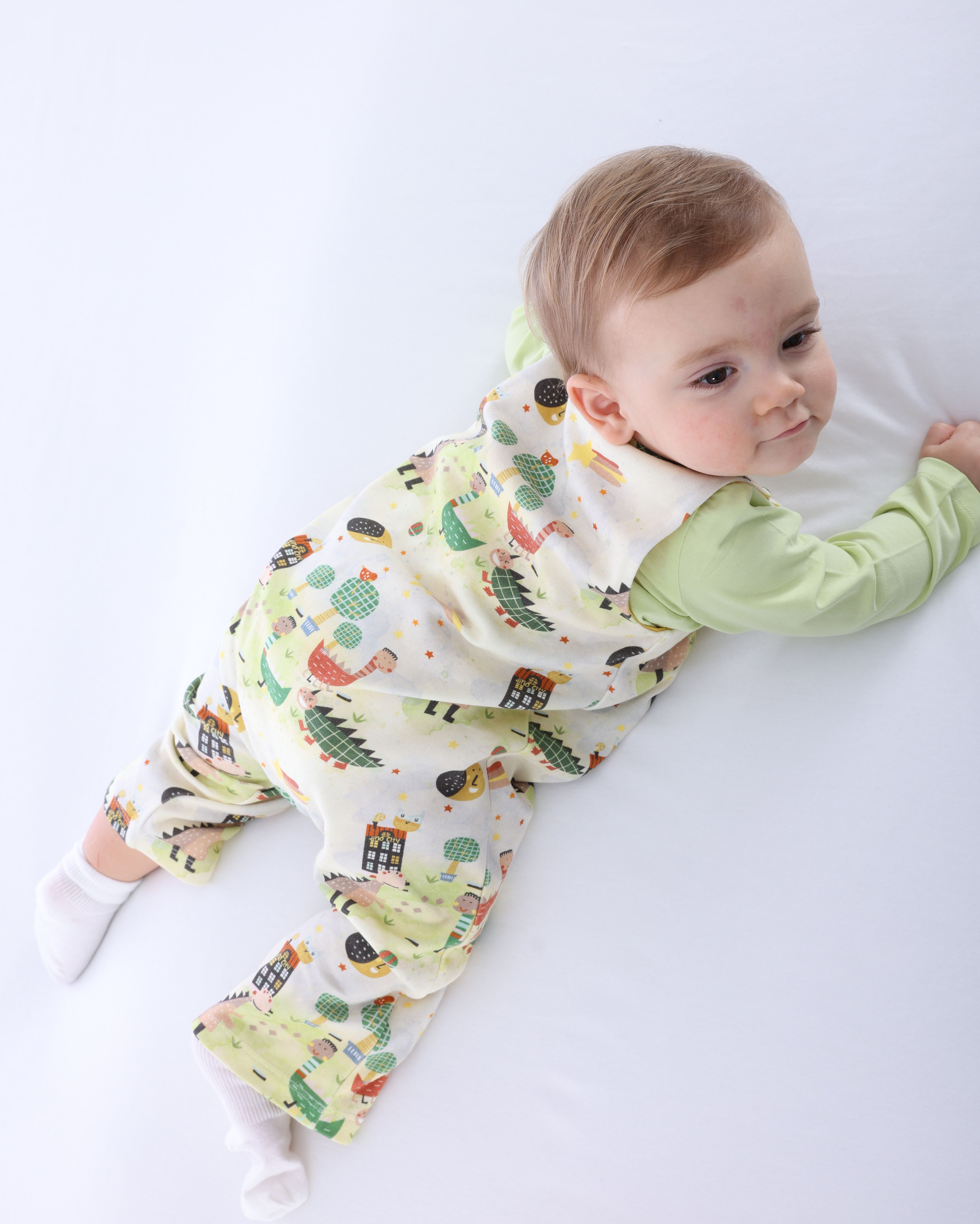 Organic Dino Printed Baby Boy Jumpsuit with Thick Straps