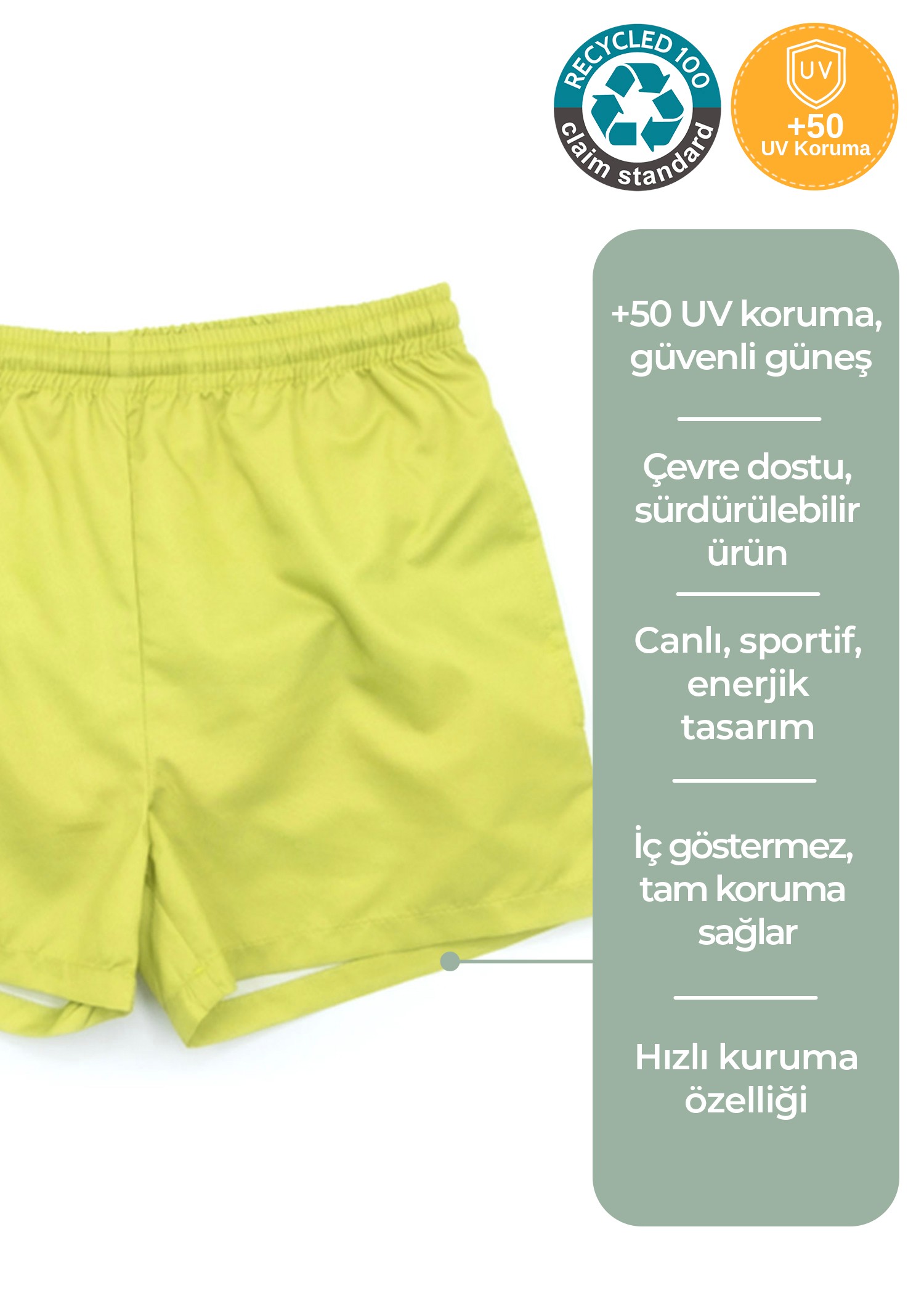 Yeşil Recycle Erkek Çocuk Şort Mayo