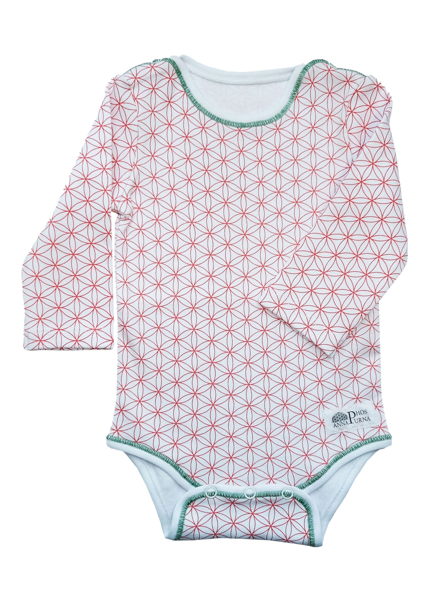 White Baby Bodysuit with Organic Flower of Life Pattern