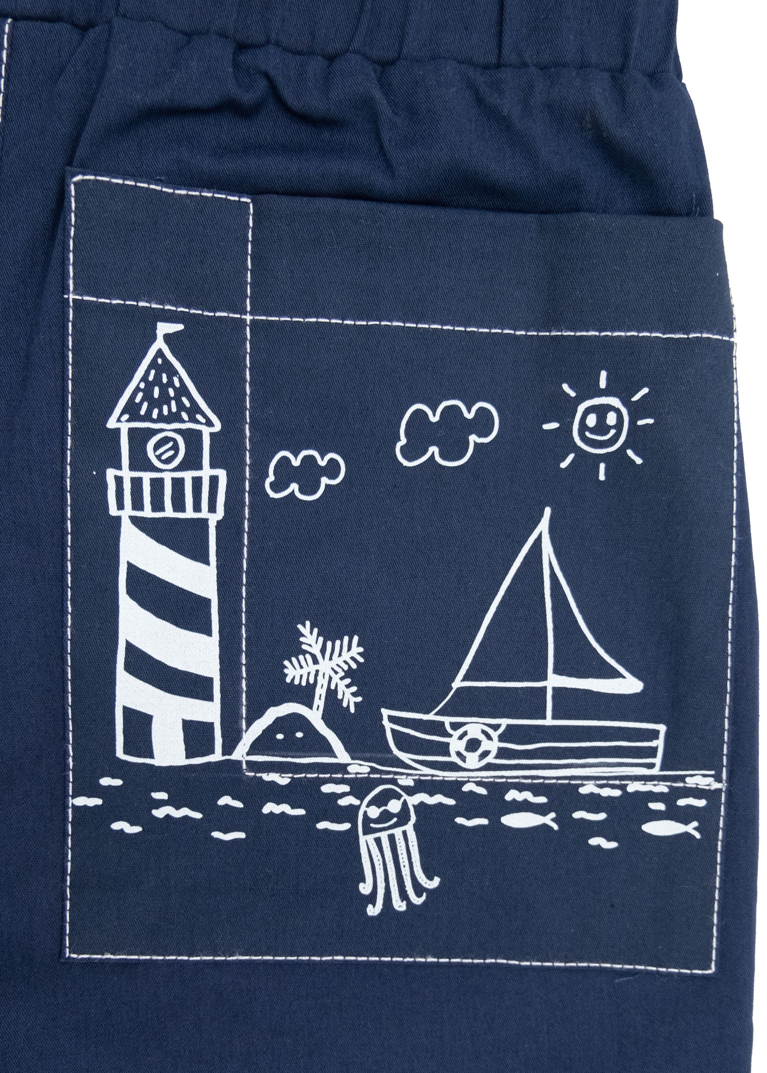 Cotton Pocket Printed Navy Blue Summer Boy Trousers