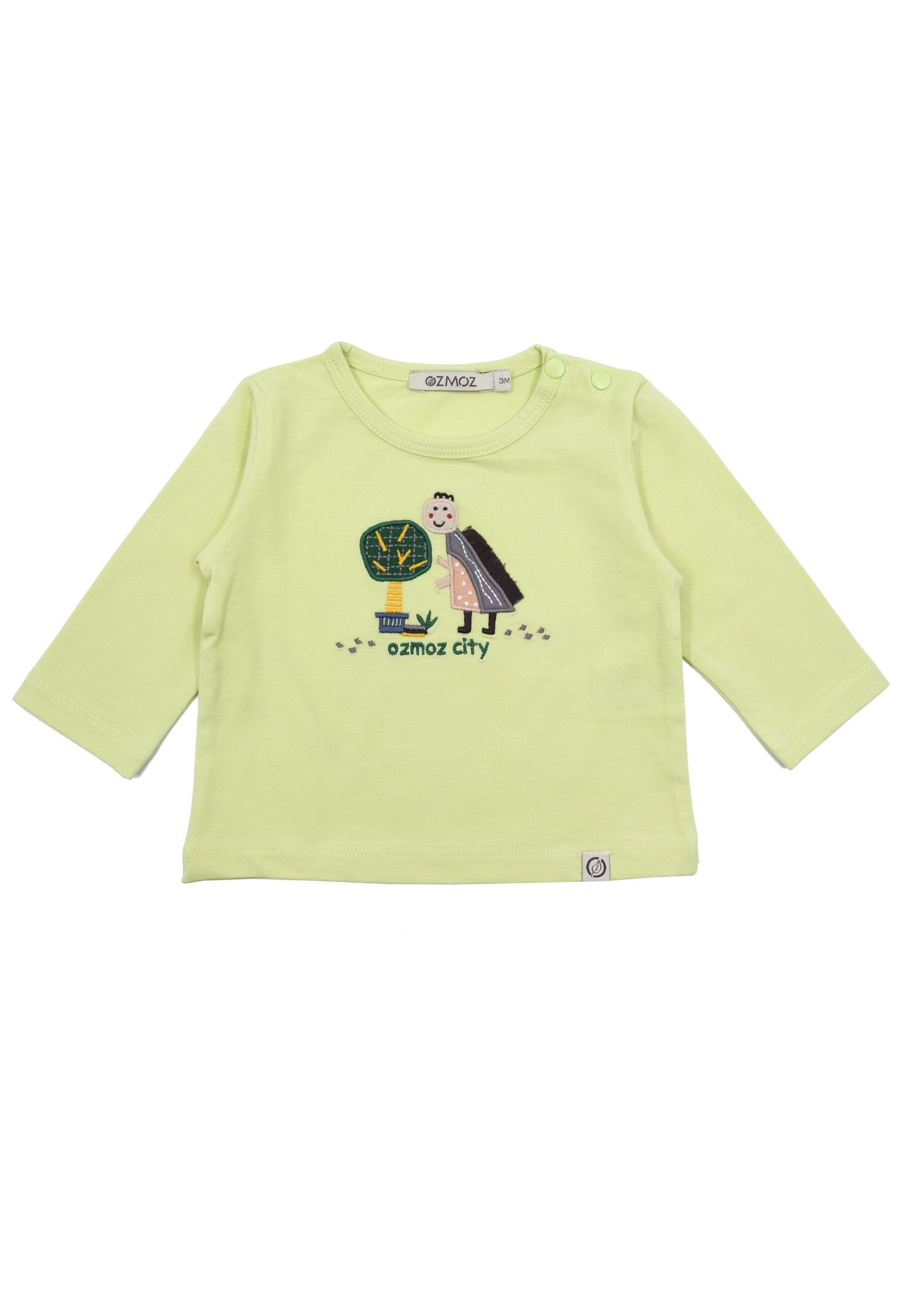 Organic Dino Embroidered Green Spring Long Sleeve Baby Boy Top