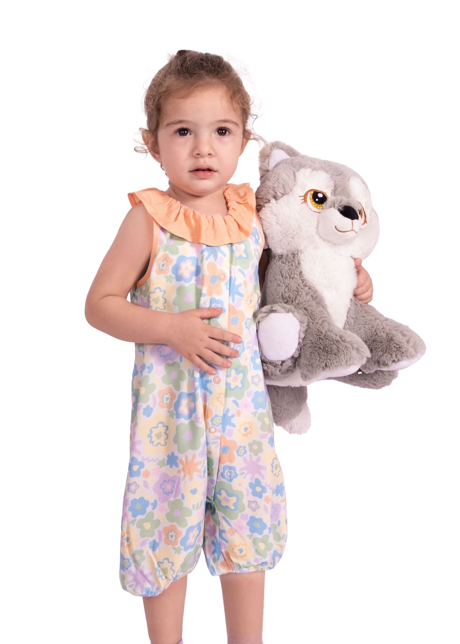 Frilly Floral Patterned Summer Little Girl Jumpsuit