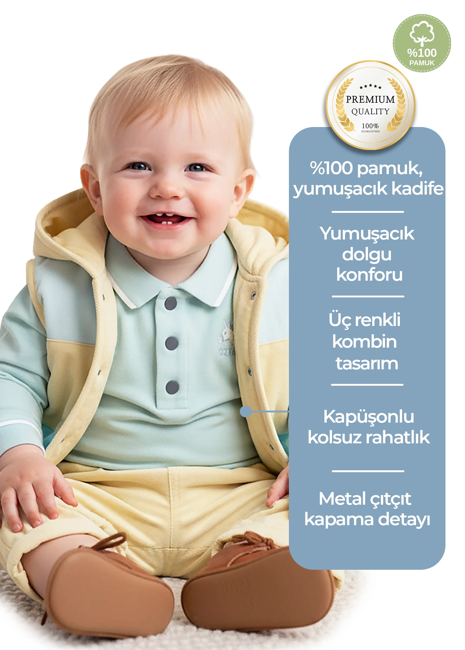 Kadife Kapüşonlu Şişme Kışlık Erkek Bebek Spor Yelek