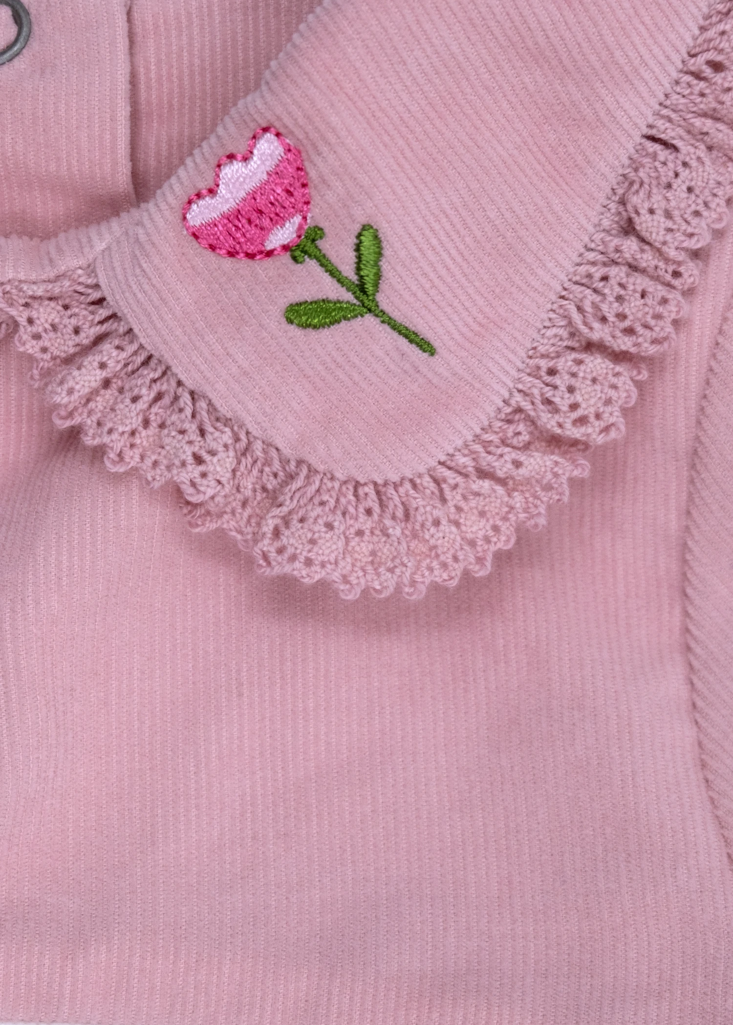 Kadife Nakışlı ve Dantelli Kışlık Kız Bebek Elbise