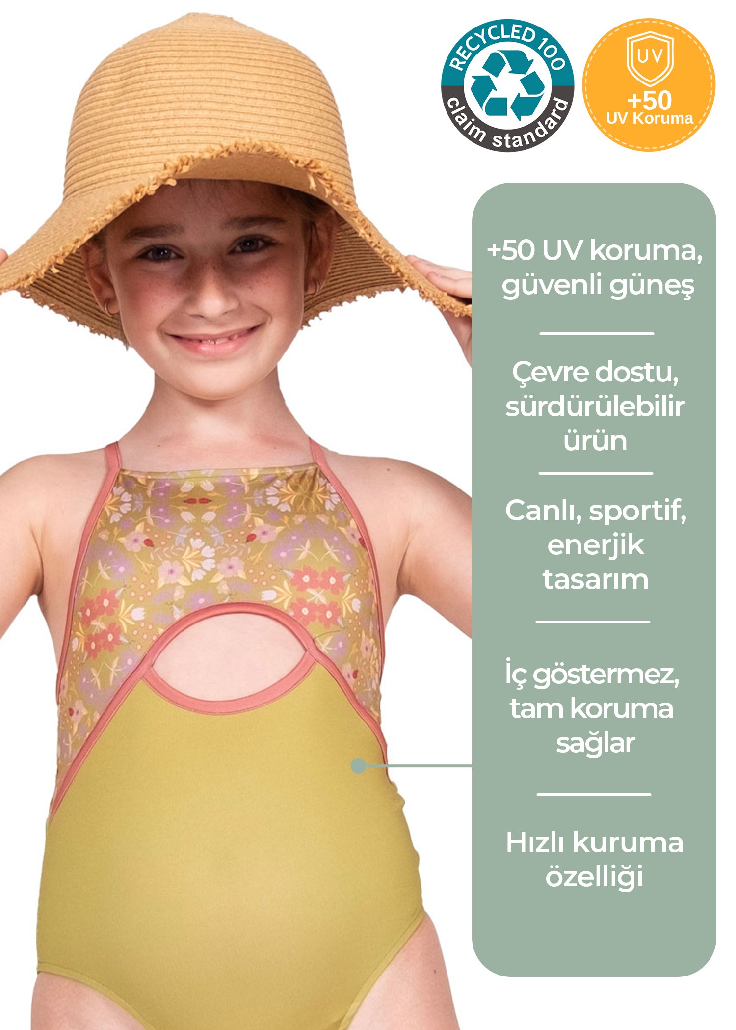 Recycle UV Korumalı Kız Çocuk Mayo